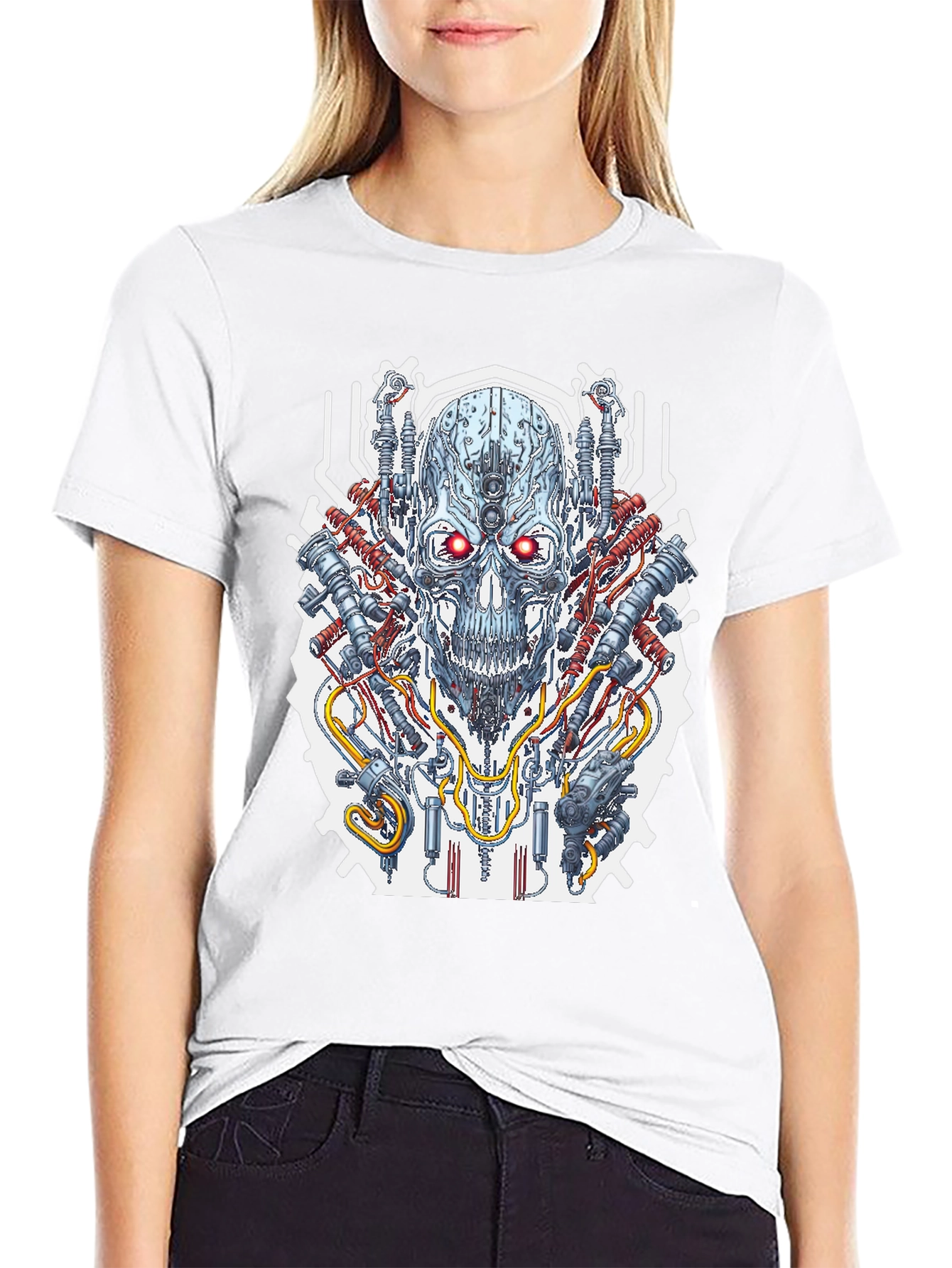 Cyberpunk Skull Graphic Tee - Mens Black T-Shirt