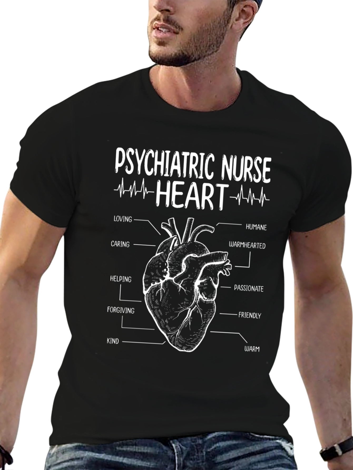 Psychiatric Nurse Heart Graphic Tee - Caring and Compassionate