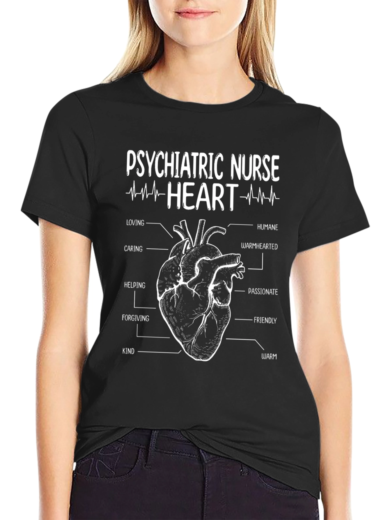 Psychiatric Nurse Heart Graphic Tee - Caring and Compassionate