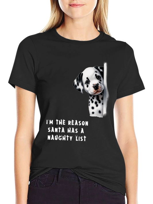 Naughty Dalmatian Santa List T-Shirt
