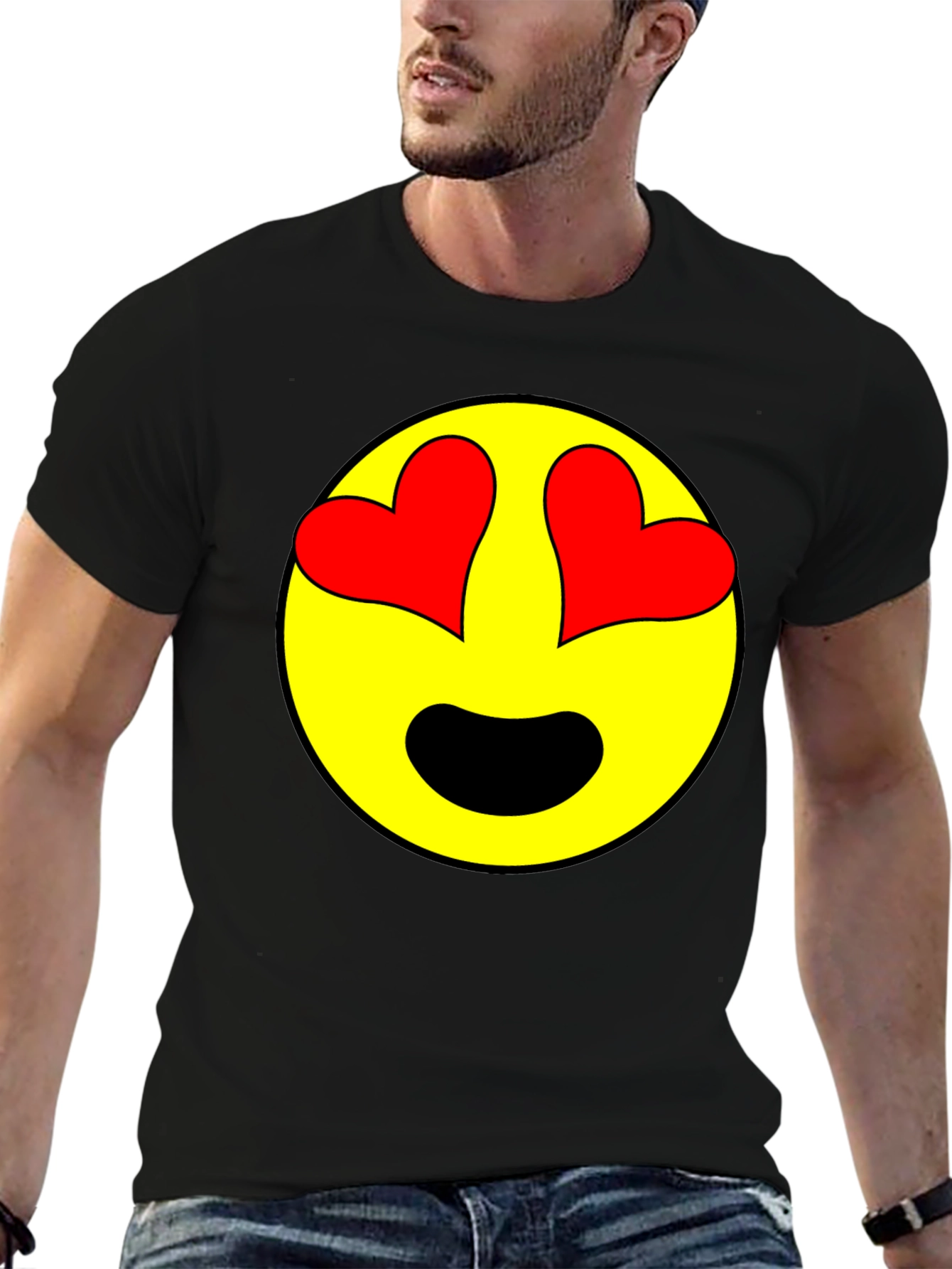 Emoji Heart Eyes Black T-Shirt