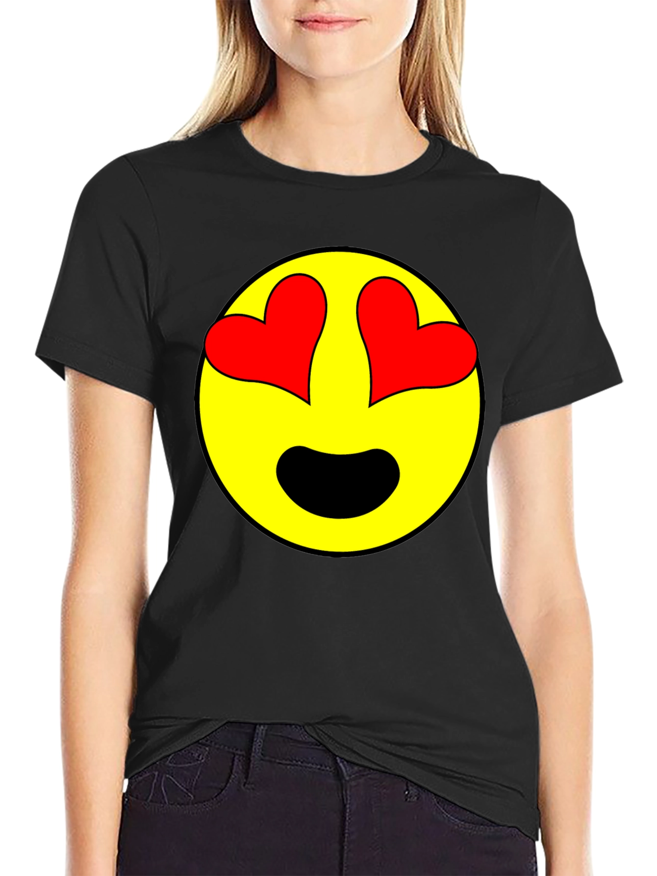 Emoji Heart Eyes Black T-Shirt