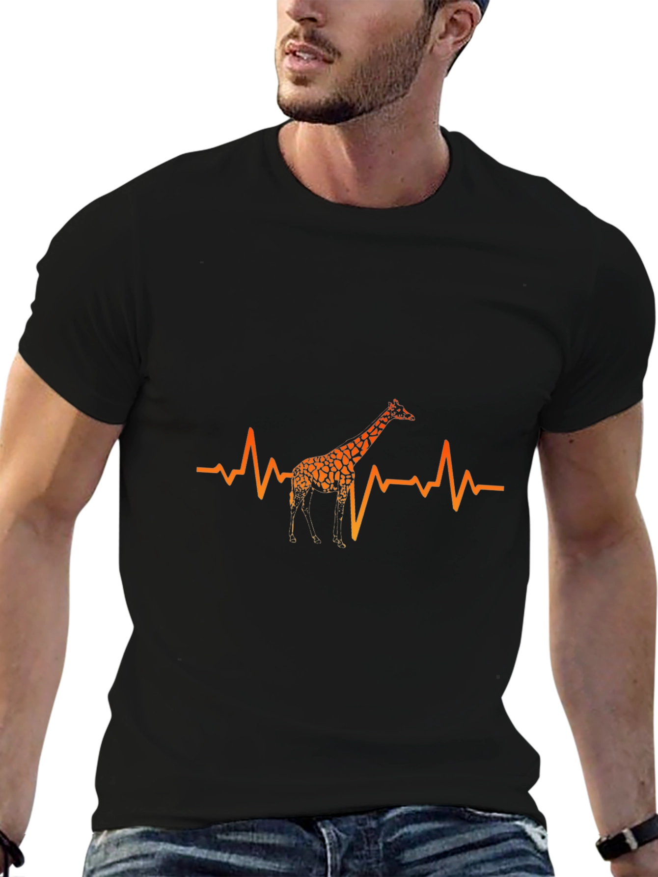 Giraffe Heartbeat Graphic Black T-Shirt