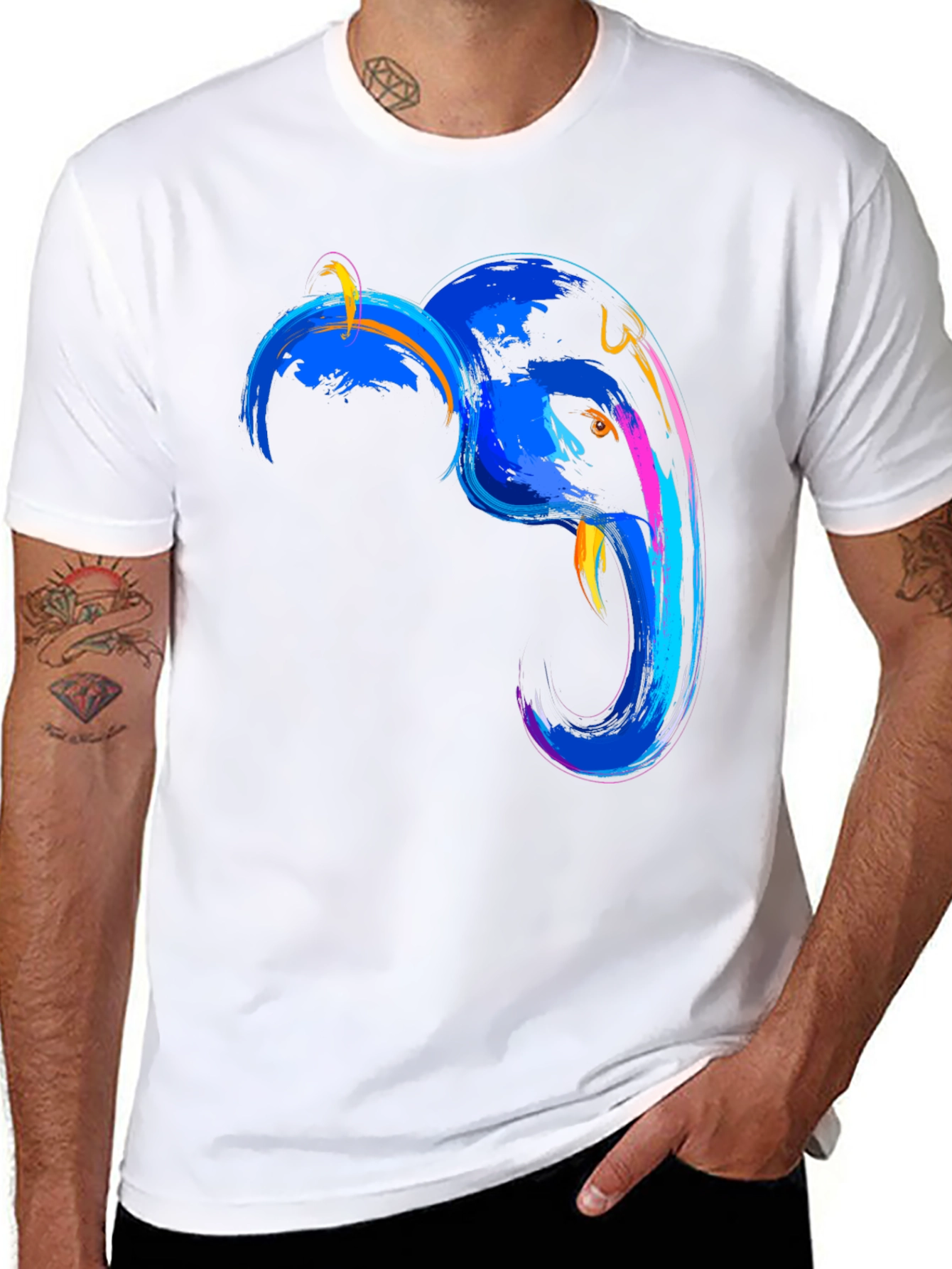 Abstract Elephant Graphic Tee - Mens Black T-Shirt