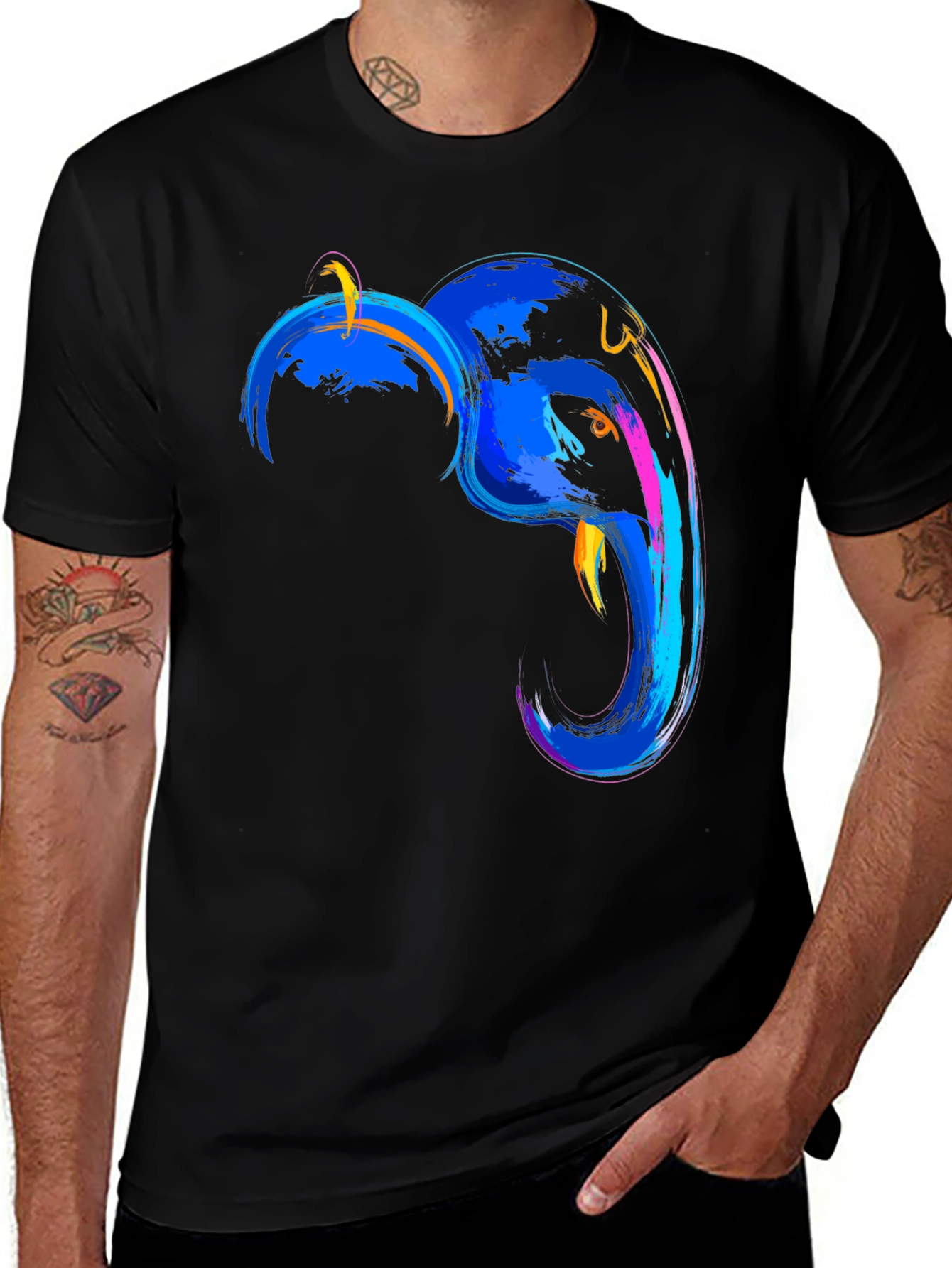 Abstract Elephant Graphic Tee - Mens Black T-Shirt