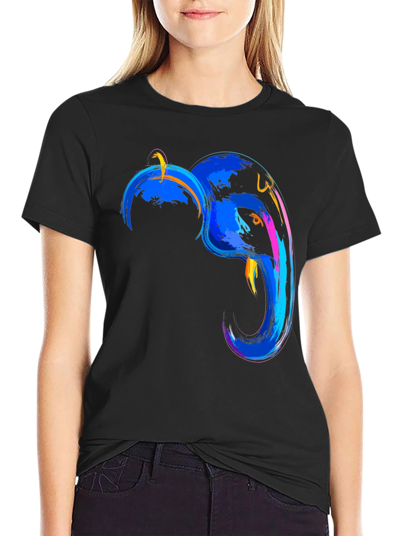 Abstract Elephant Graphic Tee - Mens Black T-Shirt