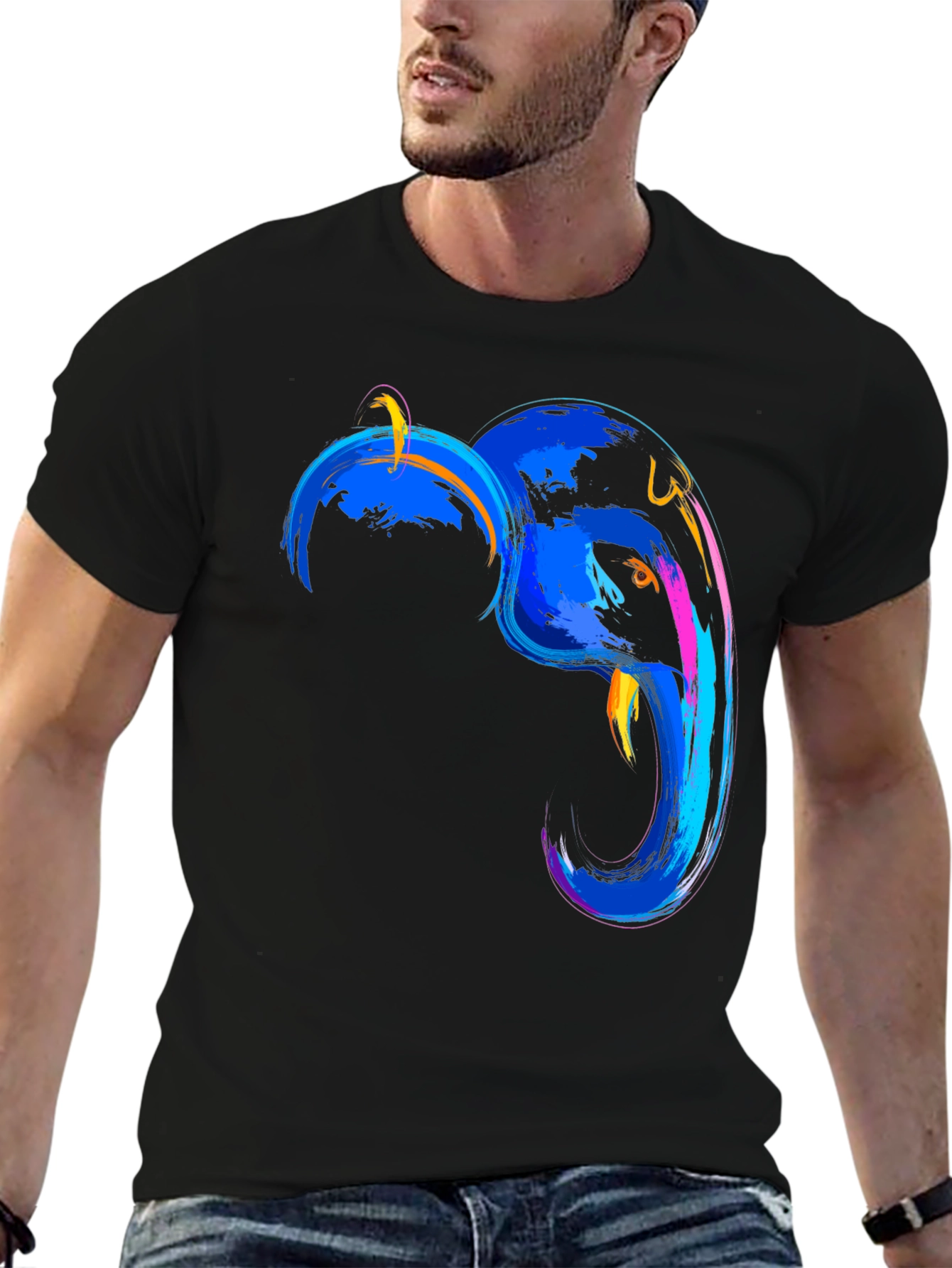 Abstract Elephant Graphic Tee - Mens Black T-Shirt
