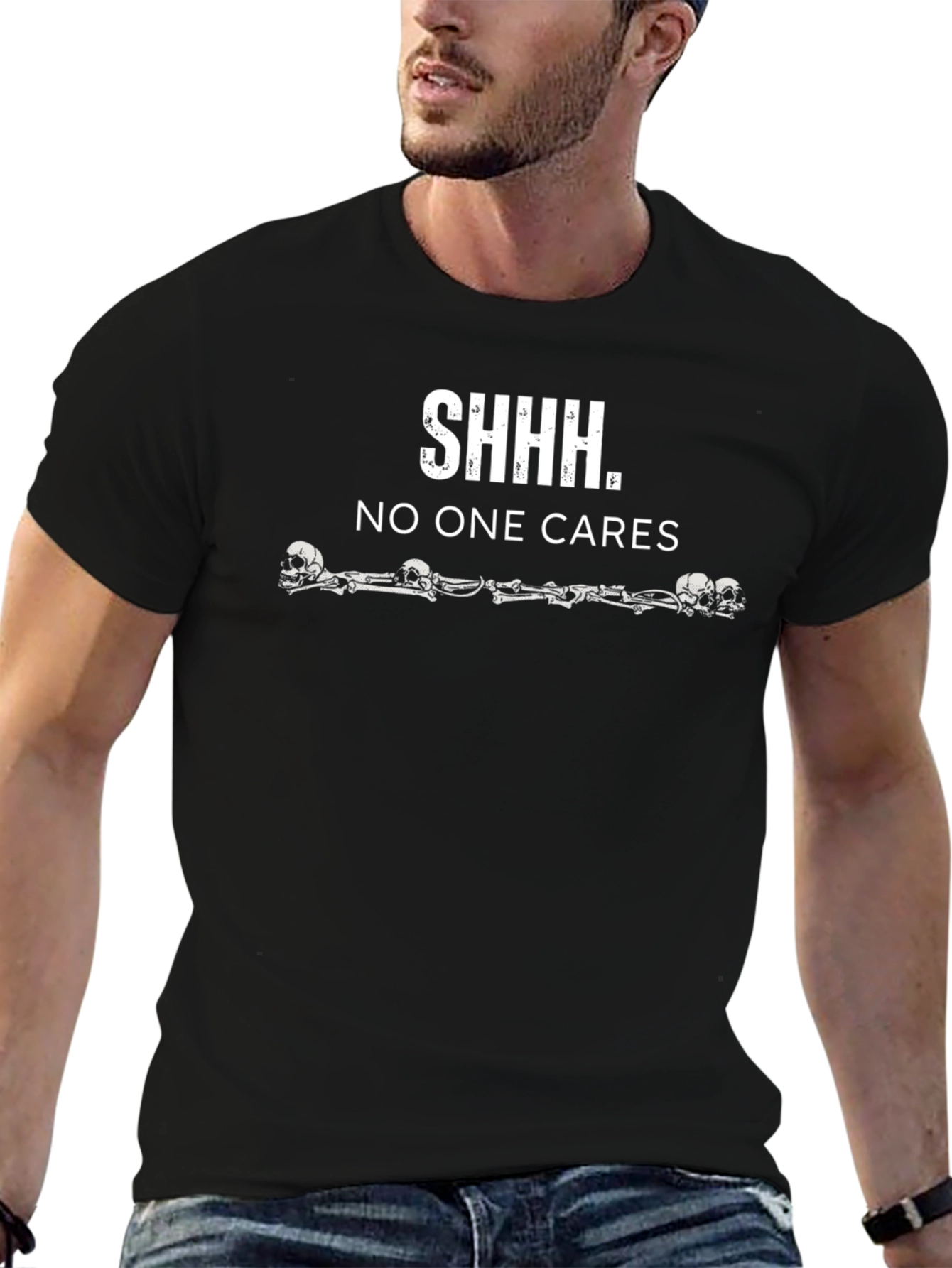 Shhh No One Cares Graphic T-Shirt - Black