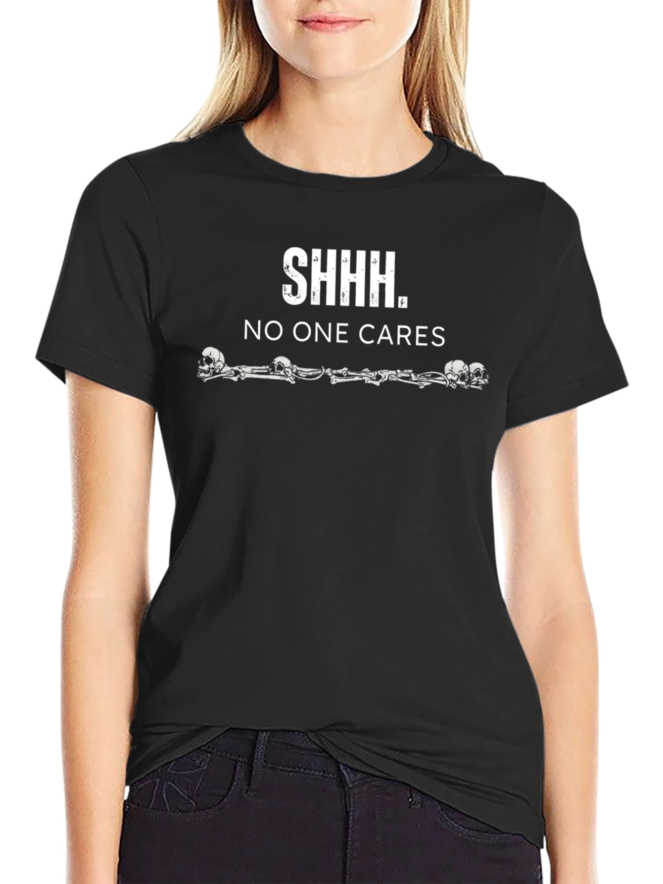 Shhh No One Cares Graphic T-Shirt - Black
