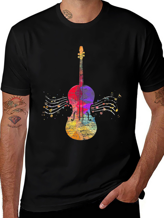 Colorful Watercolor Cello Music Notes Graphic Tee