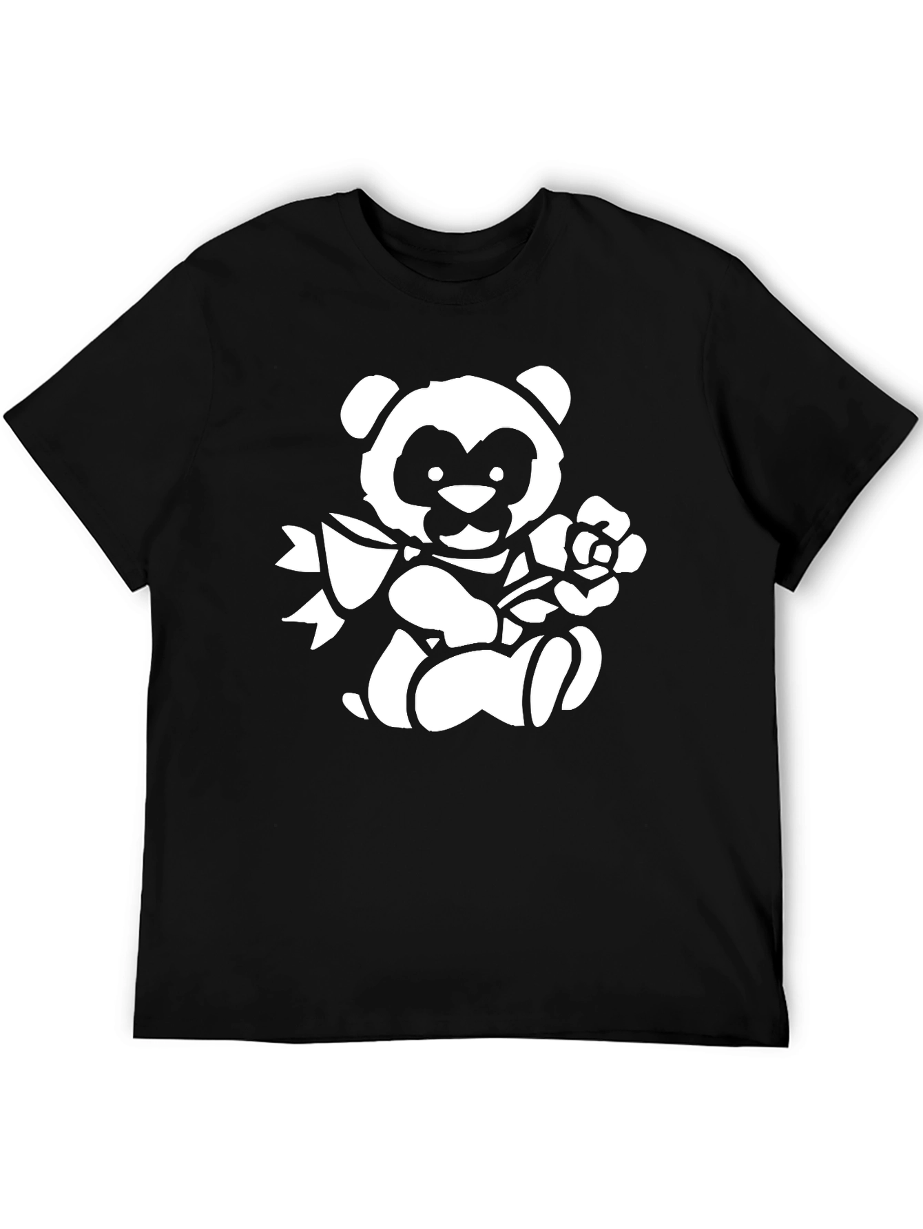 Cute Panda Bear Graphic Print T-Shirt - Black