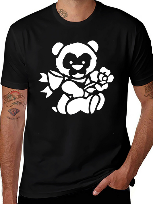 Cute Panda Bear Graphic Print T-Shirt - Black