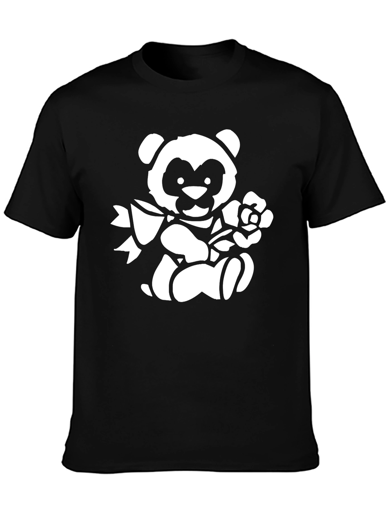 Cute Panda Bear Graphic Print T-Shirt - Black