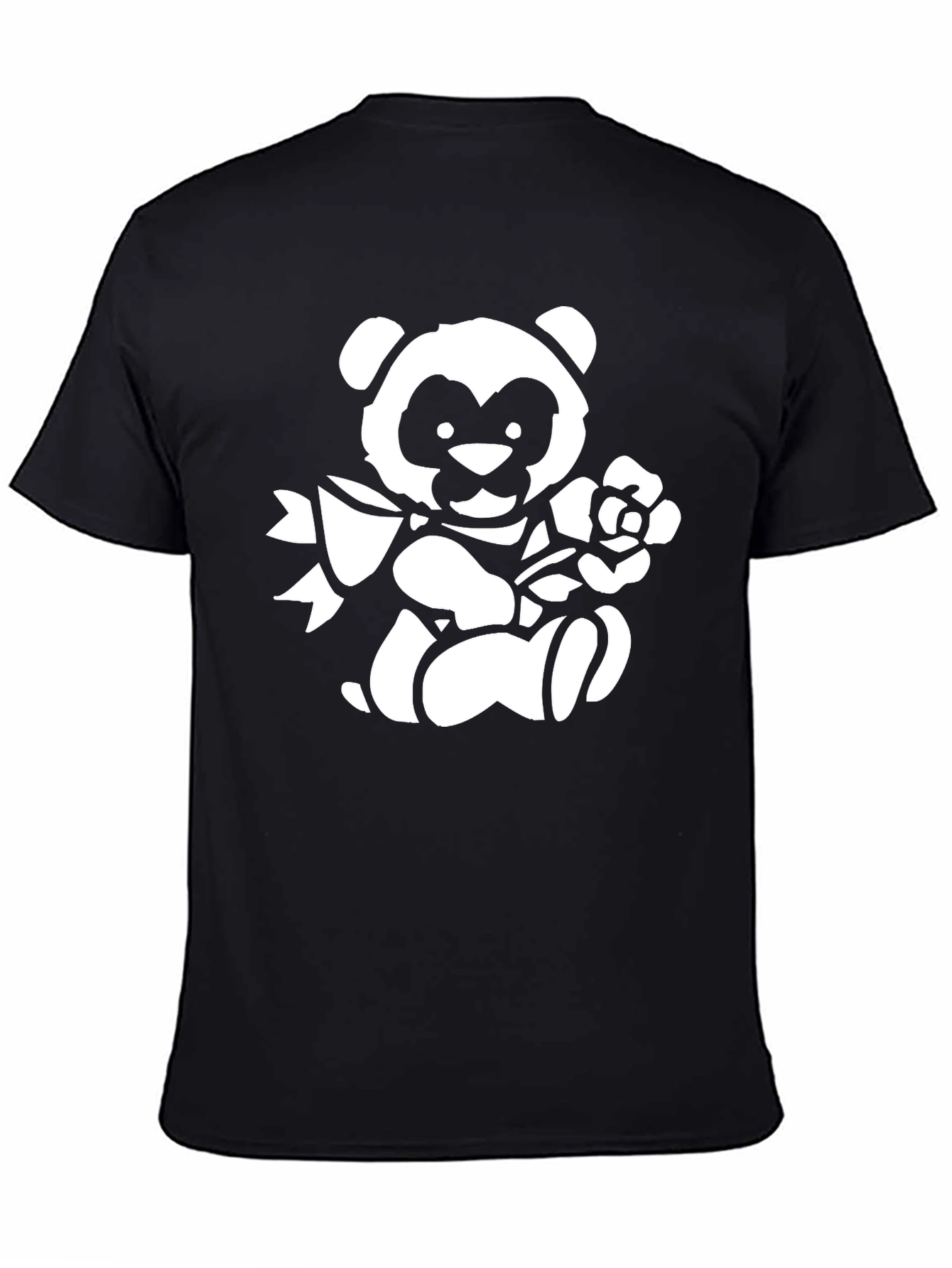 Cute Panda Bear Graphic Print T-Shirt - Black