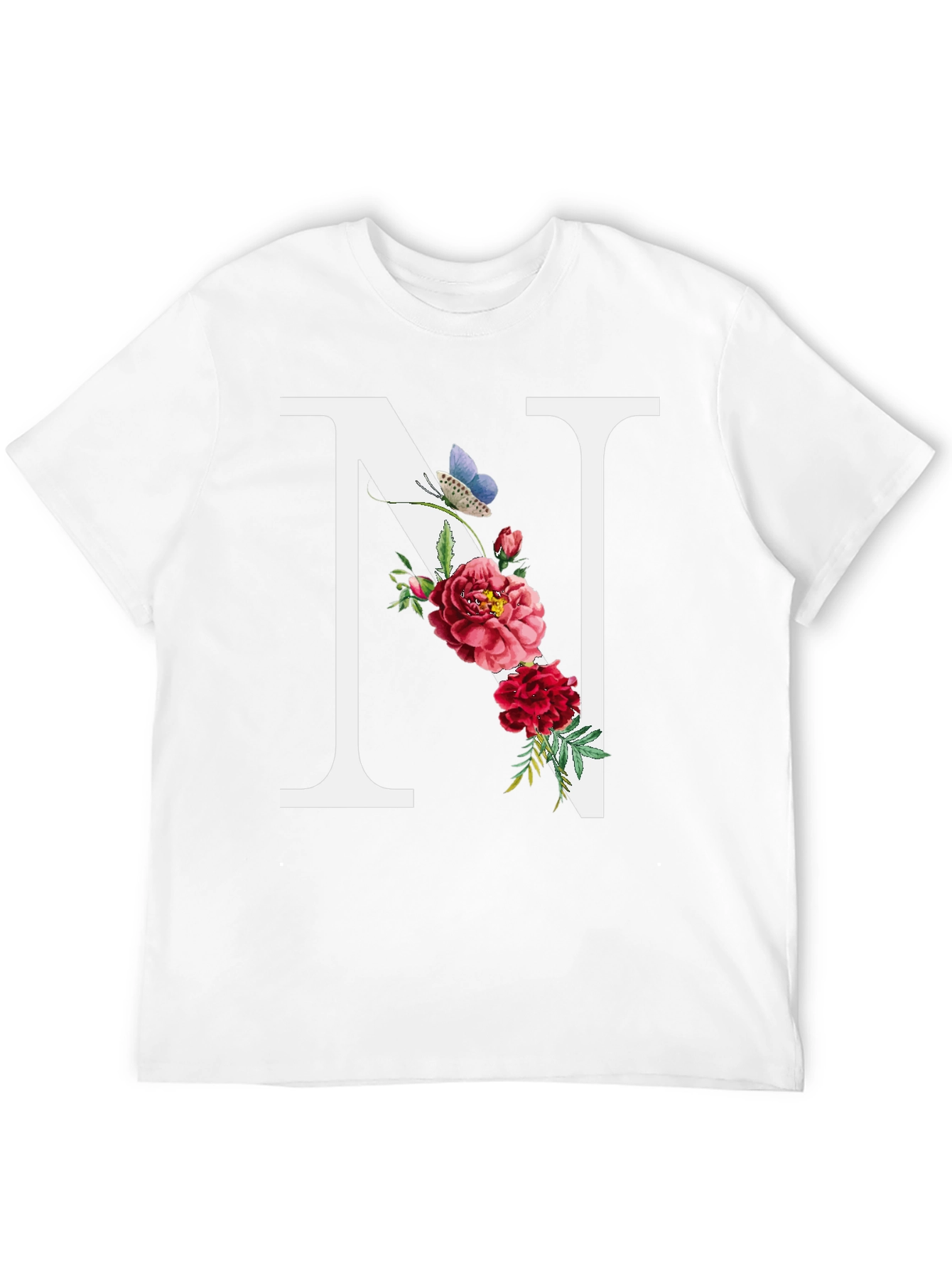 Floral Letter N Black T-Shirt
