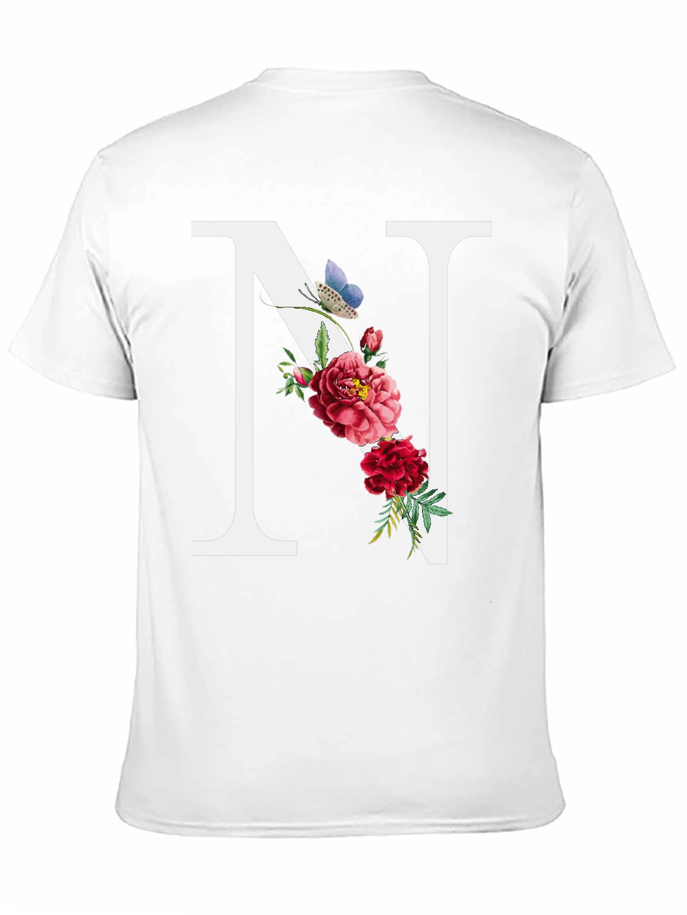 Floral Letter N Black T-Shirt