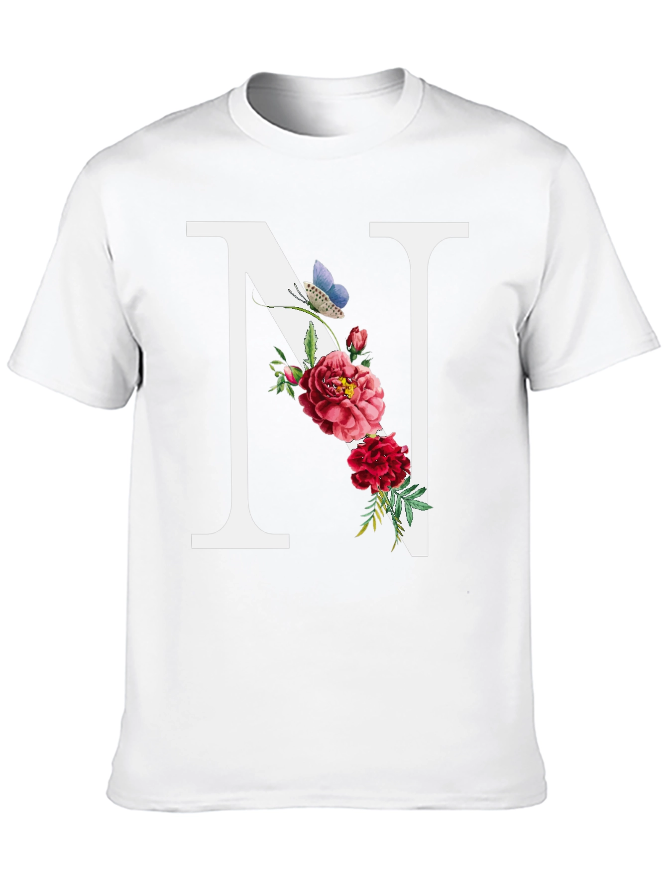 Floral Letter N Black T-Shirt