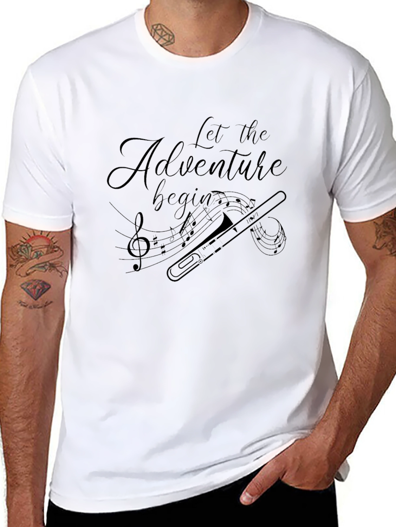 Adventure Begins Trombone Graphic Tee - Black