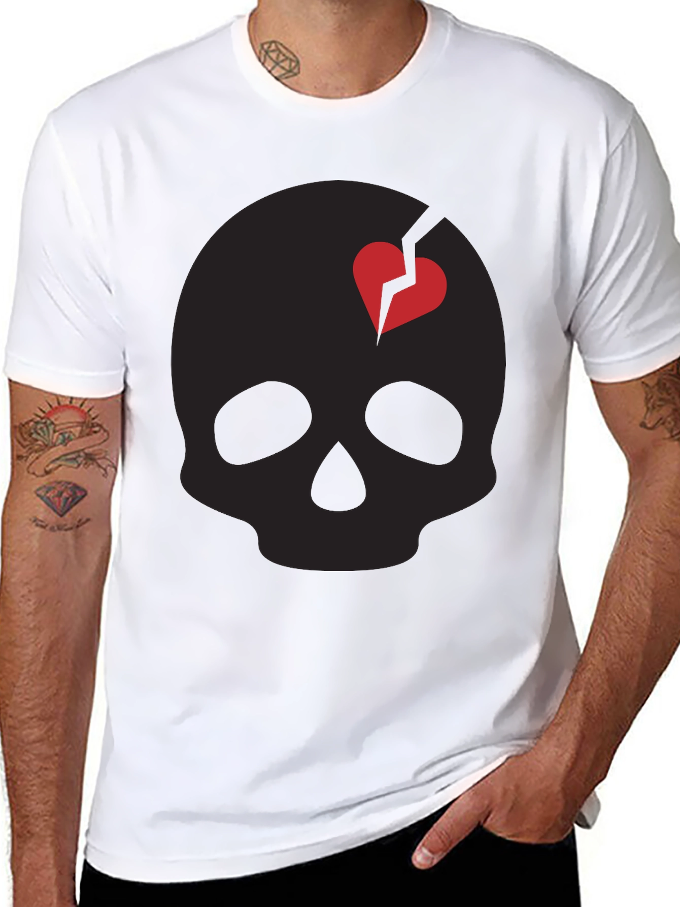 Skull With Broken Heart Graphic Tee