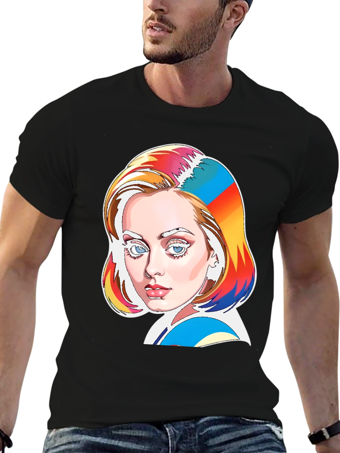 Vibrant Adele Pop Art Black T-Shirt