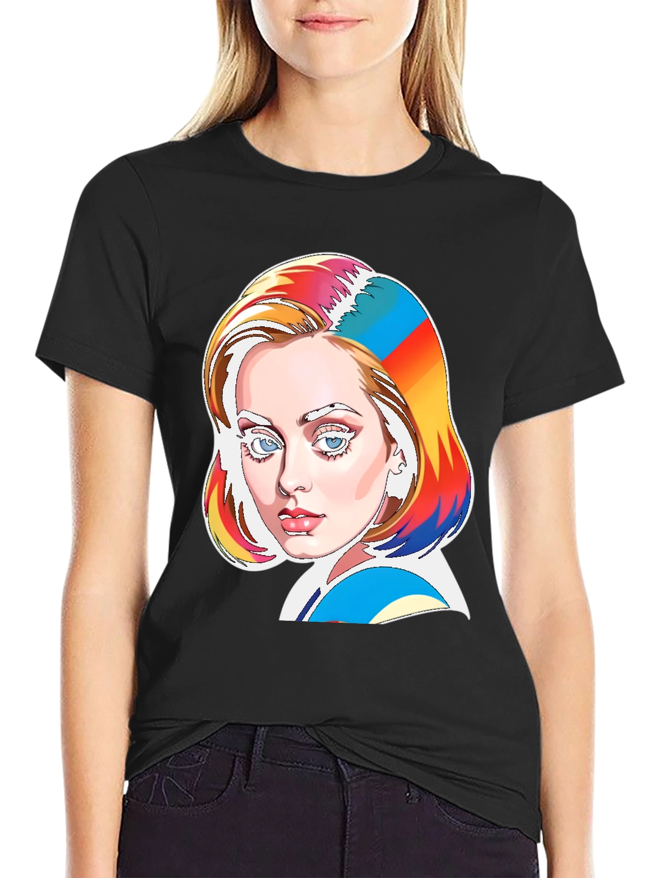 Vibrant Adele Pop Art Black T-Shirt