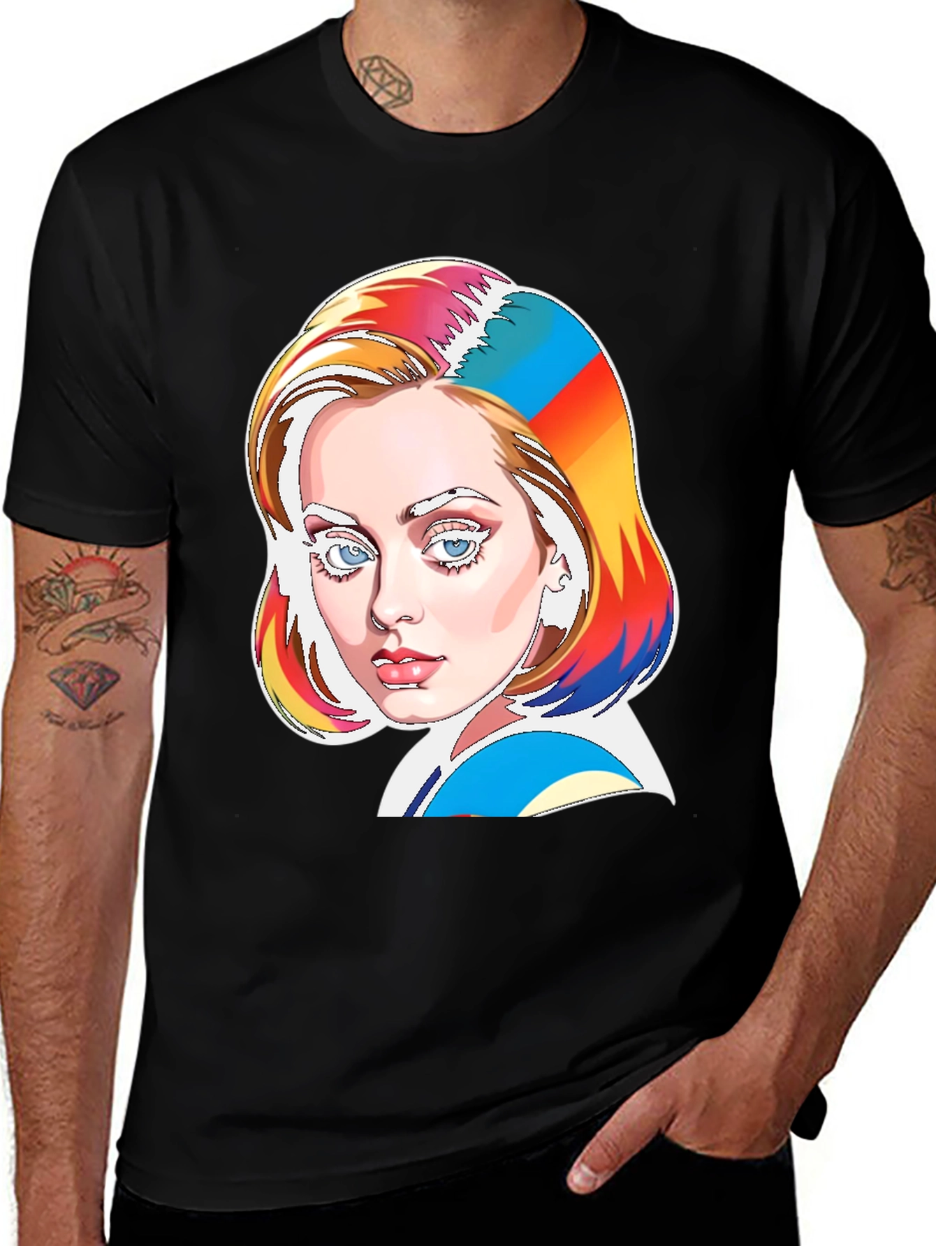 Vibrant Adele Pop Art Black T-Shirt