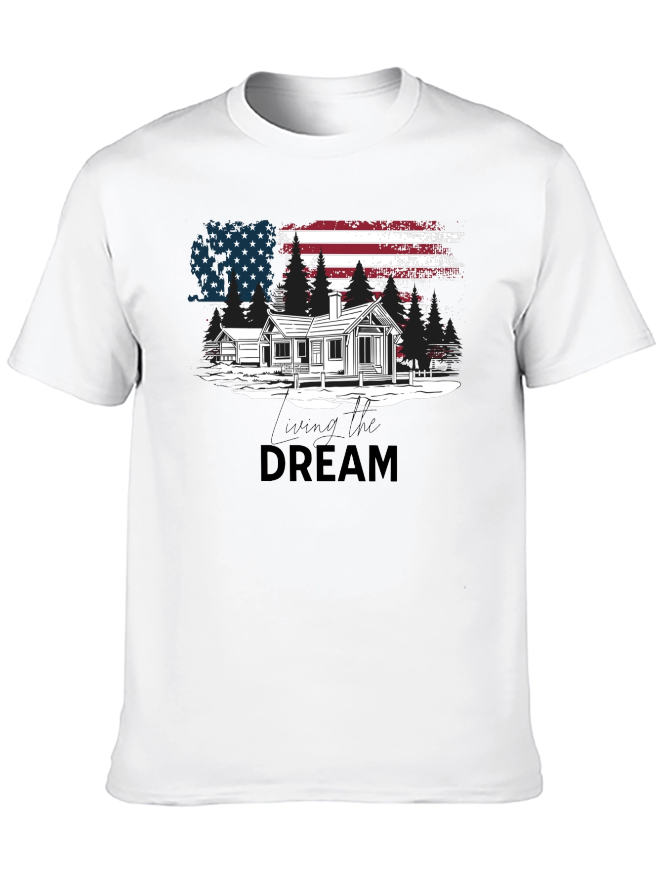 Living the Dream American Flag Cabin T-Shirt