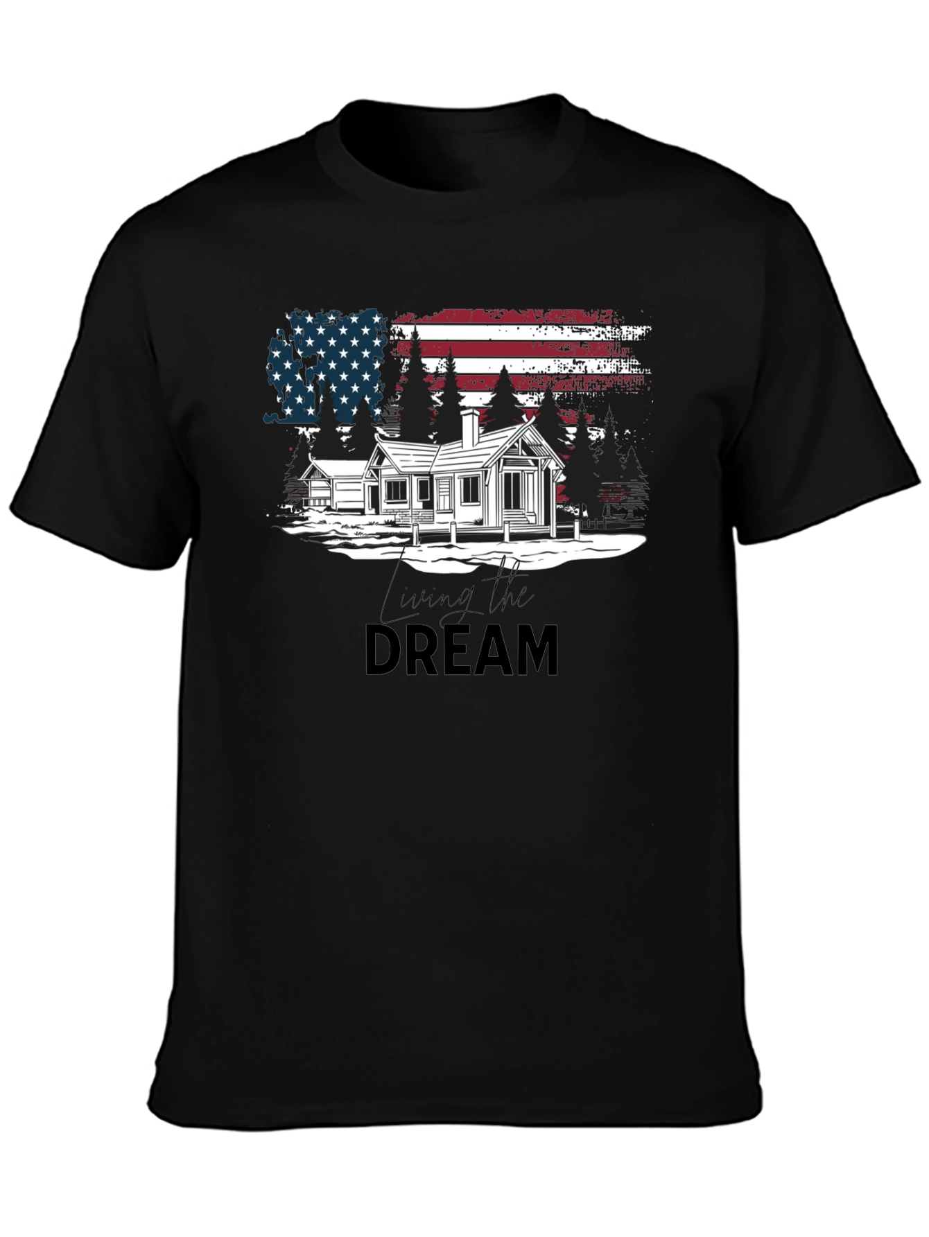 Living the Dream American Flag Cabin T-Shirt