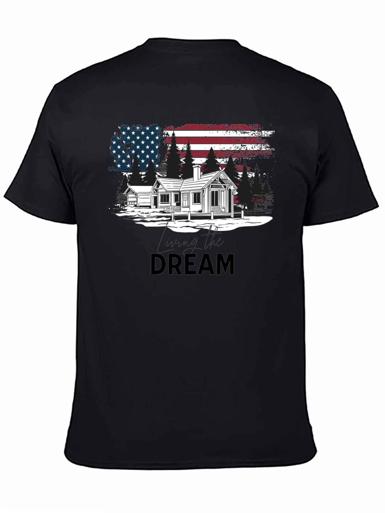 Living the Dream American Flag Cabin T-Shirt
