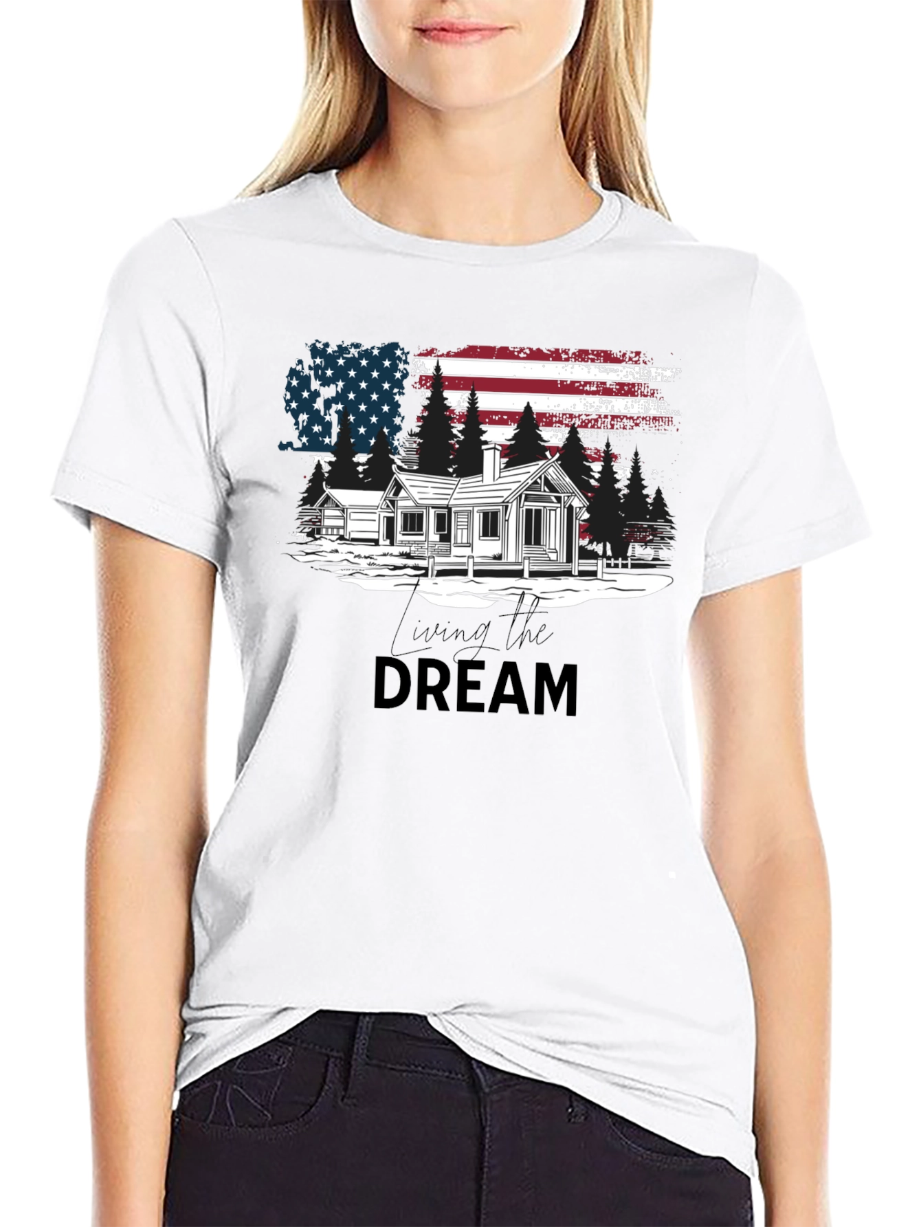 Living the Dream American Flag Cabin T-Shirt