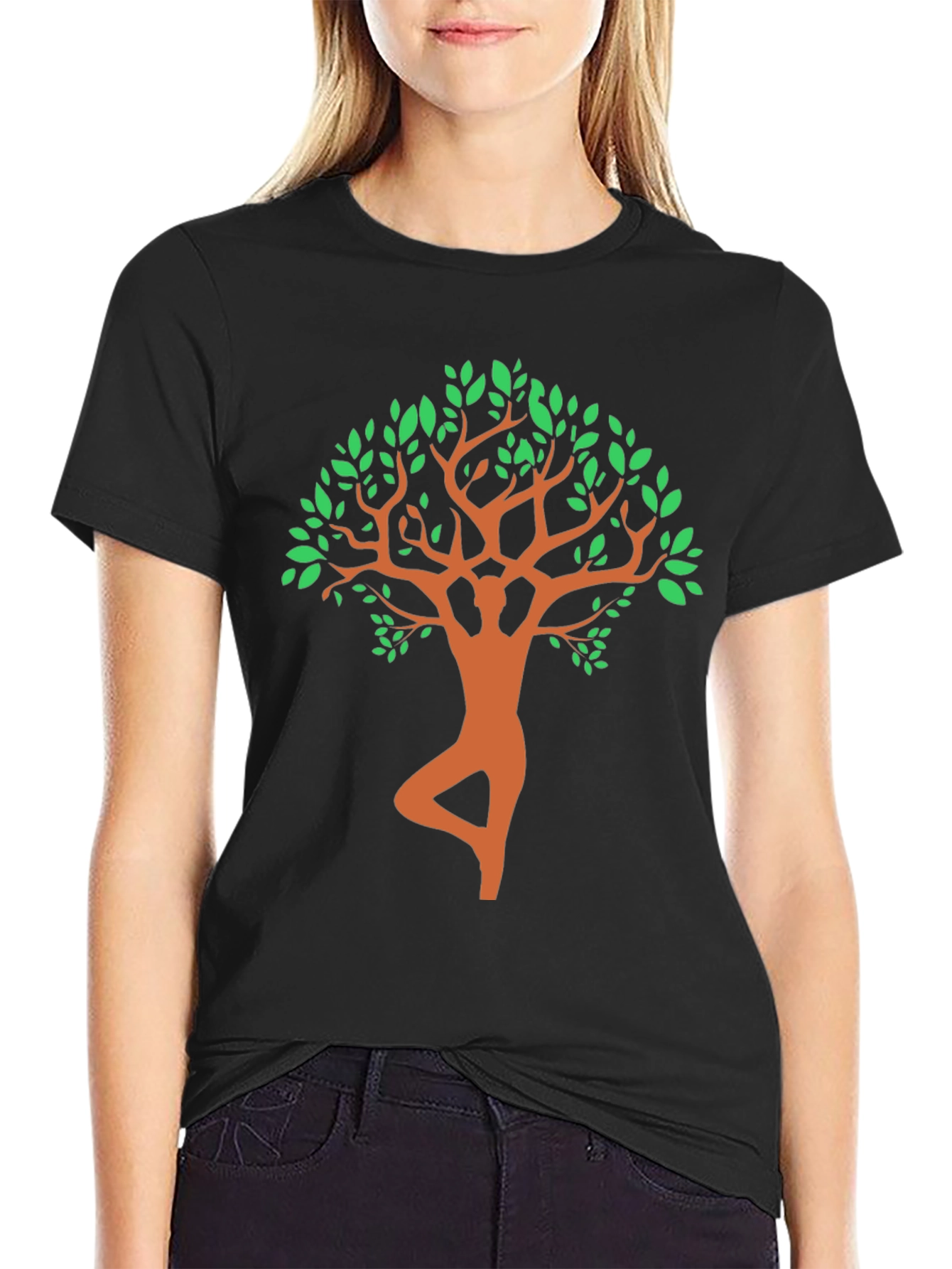 Yoga Tree Pose Graphic Tee - Black