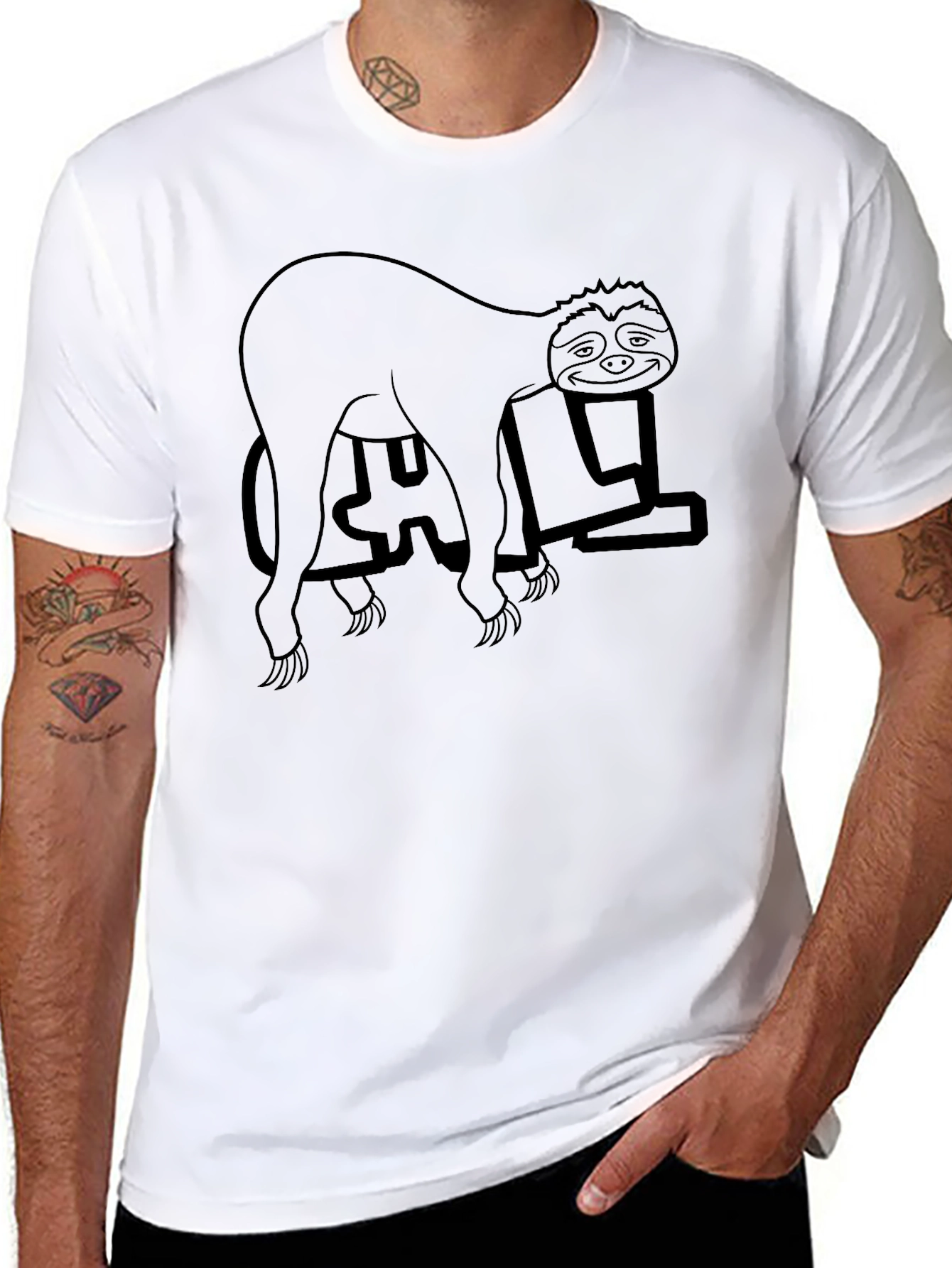 Sloth Doing Yoga Black T-Shirt