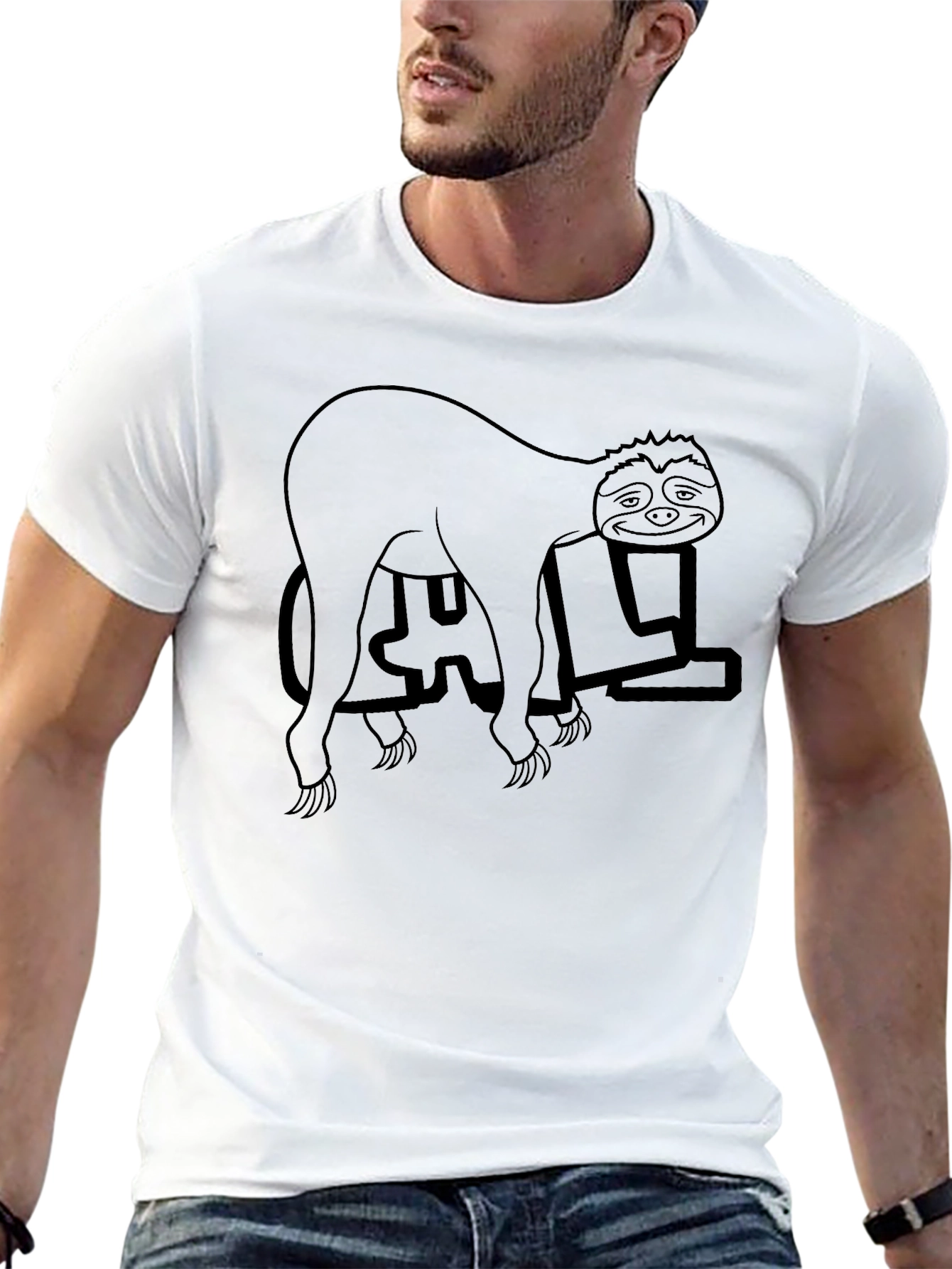 Sloth Doing Yoga Black T-Shirt