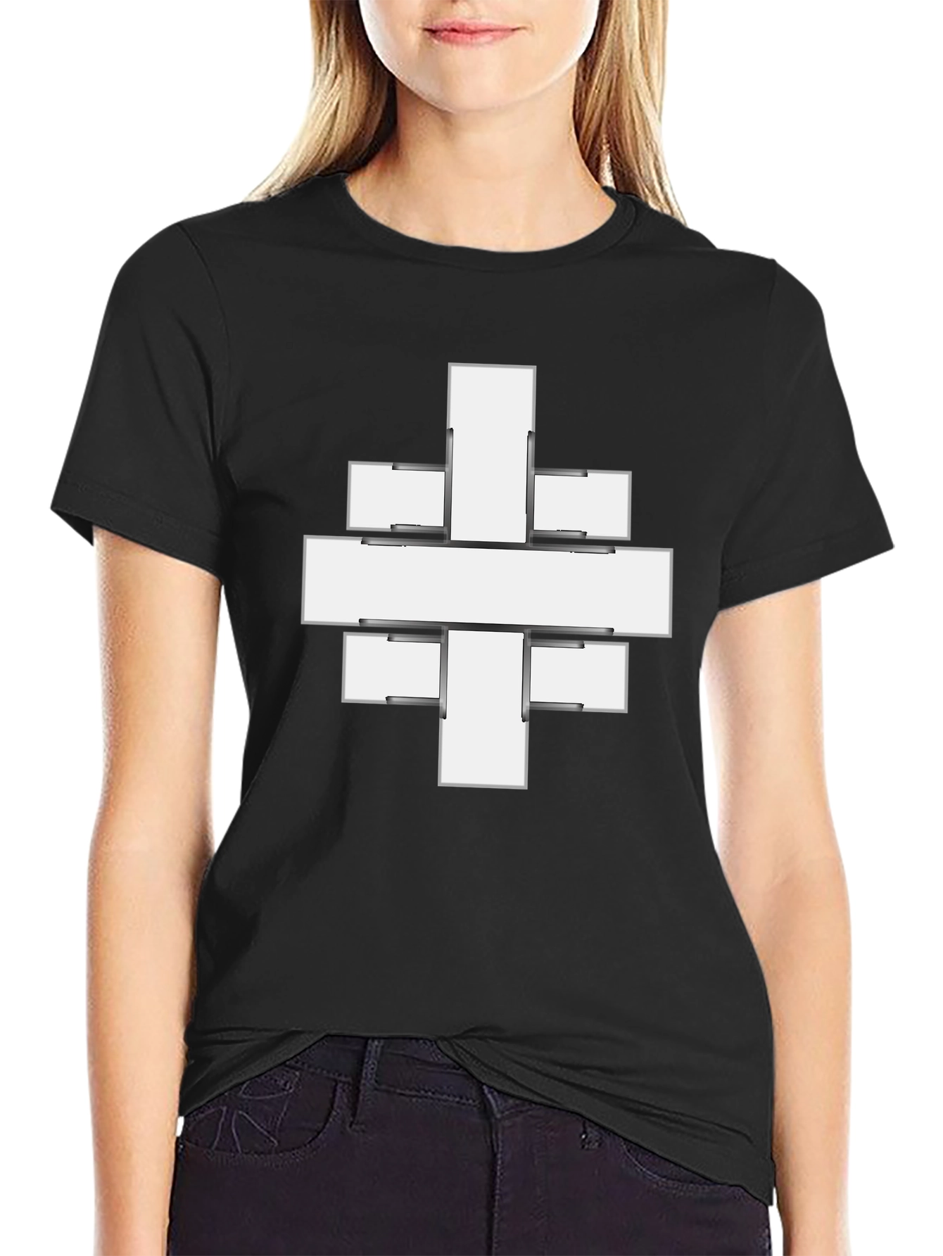 Abstract Cross Graphic Print Black Tee