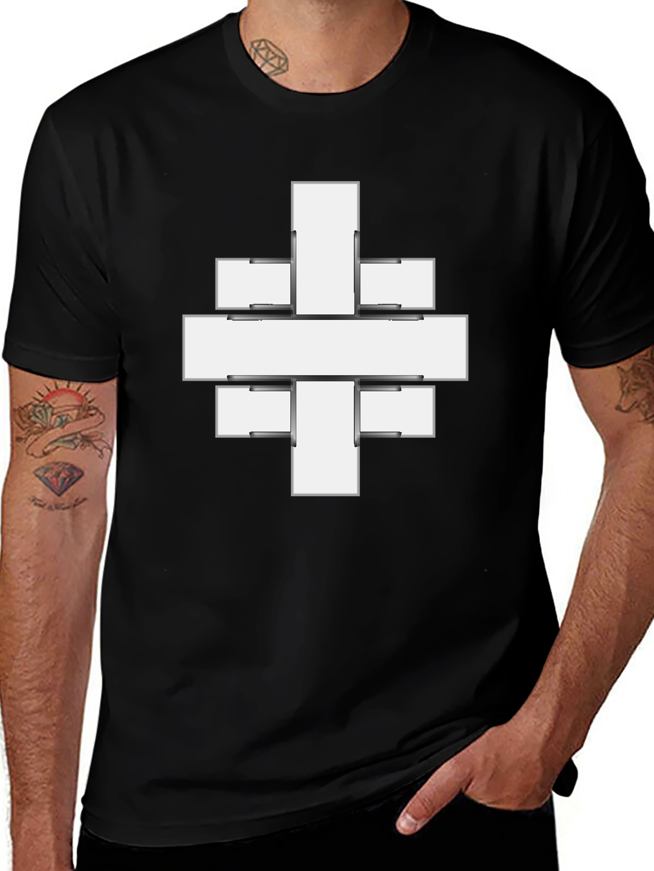 Abstract Cross Graphic Print Black Tee