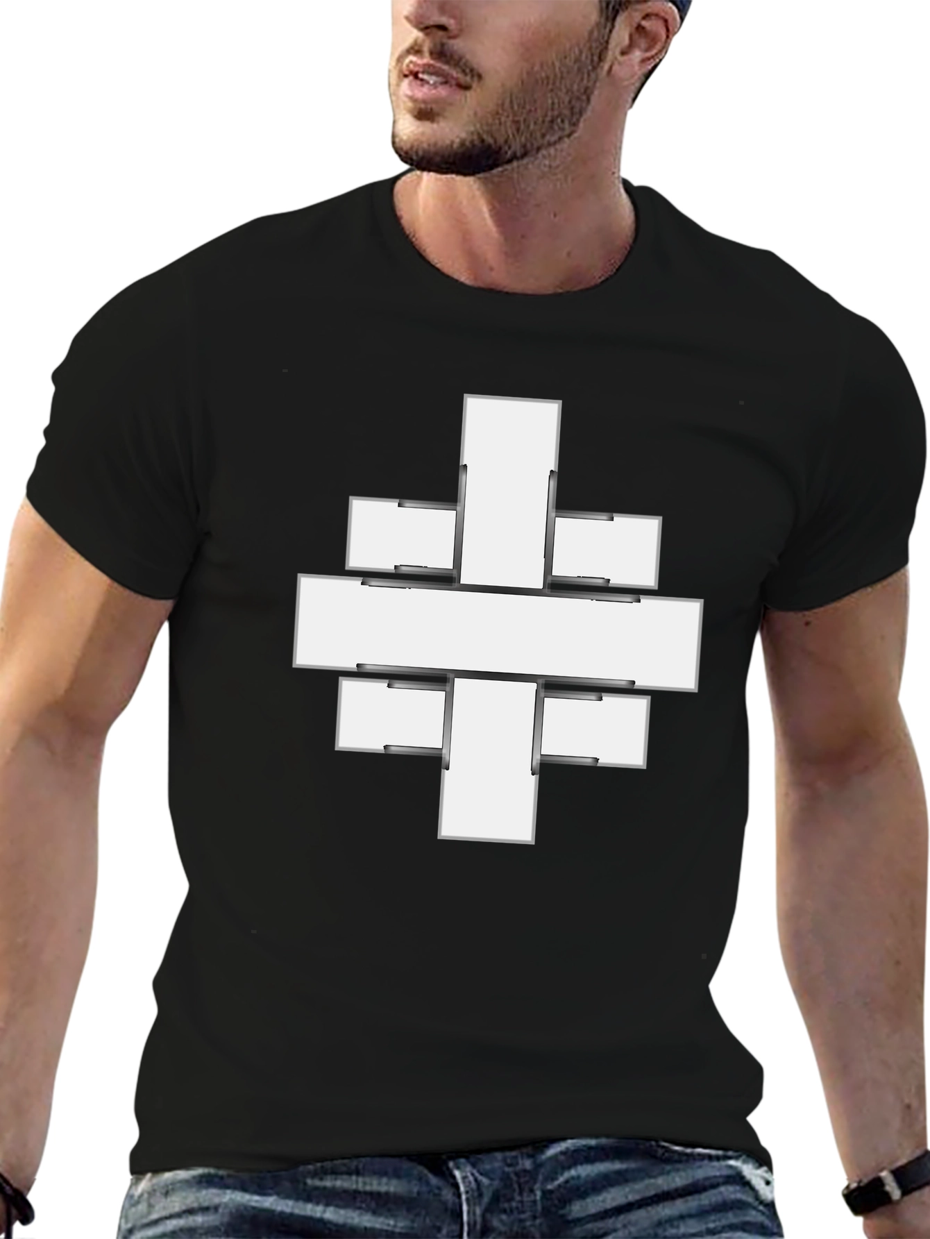 Abstract Cross Graphic Print Black Tee