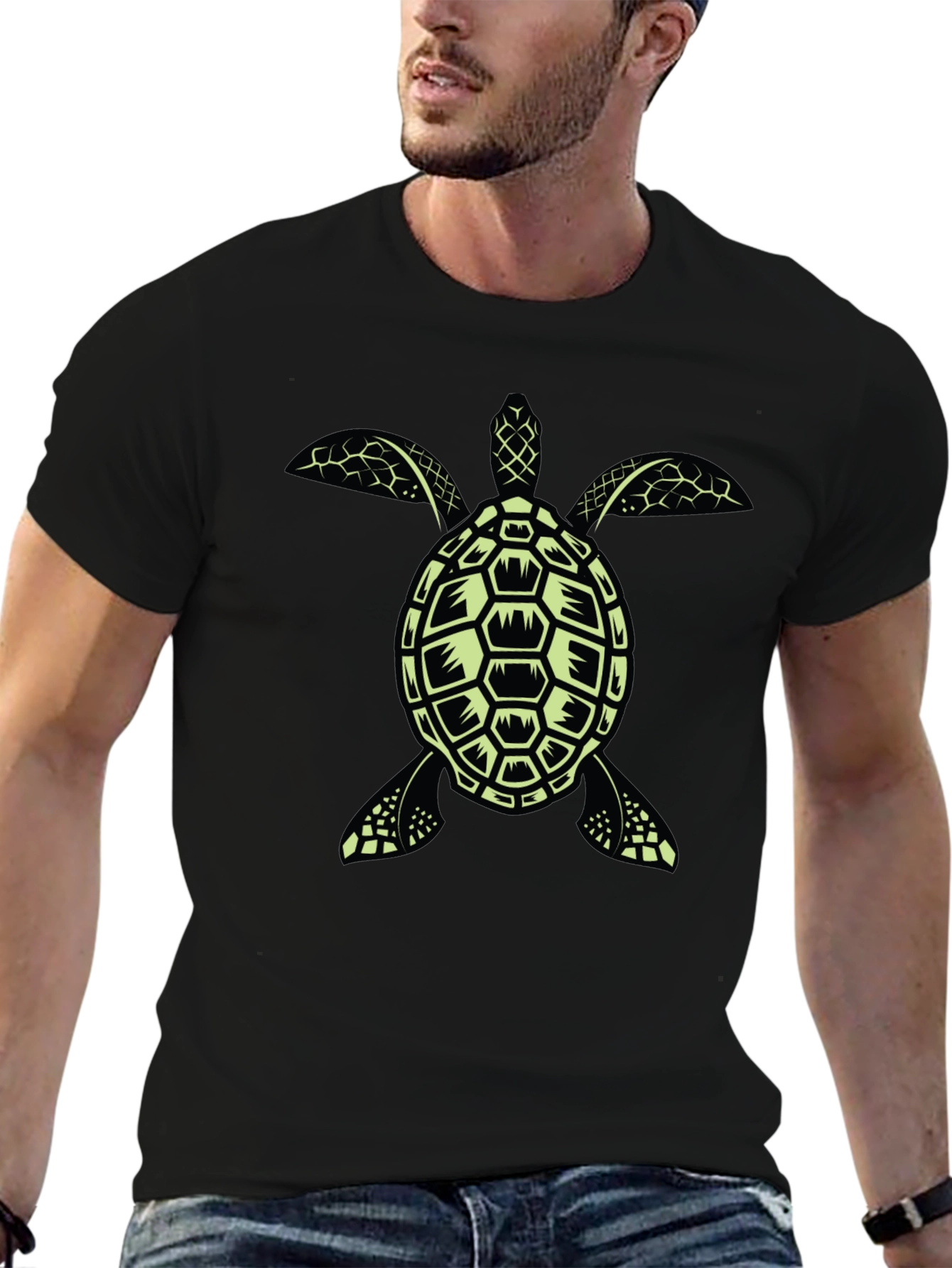 Turtle Graphic Tee - Black Cotton T-Shirt