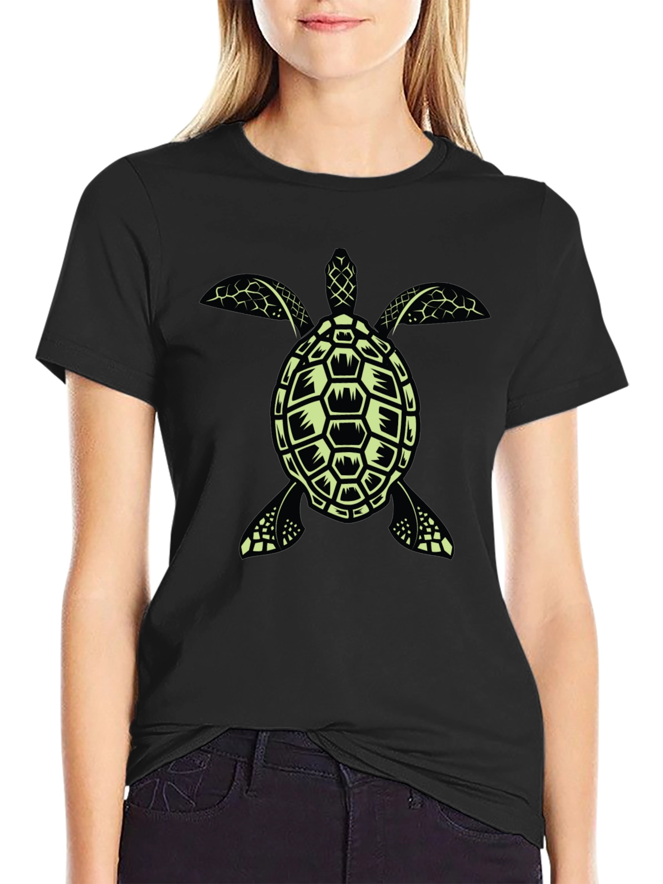 Turtle Graphic Tee - Black Cotton T-Shirt