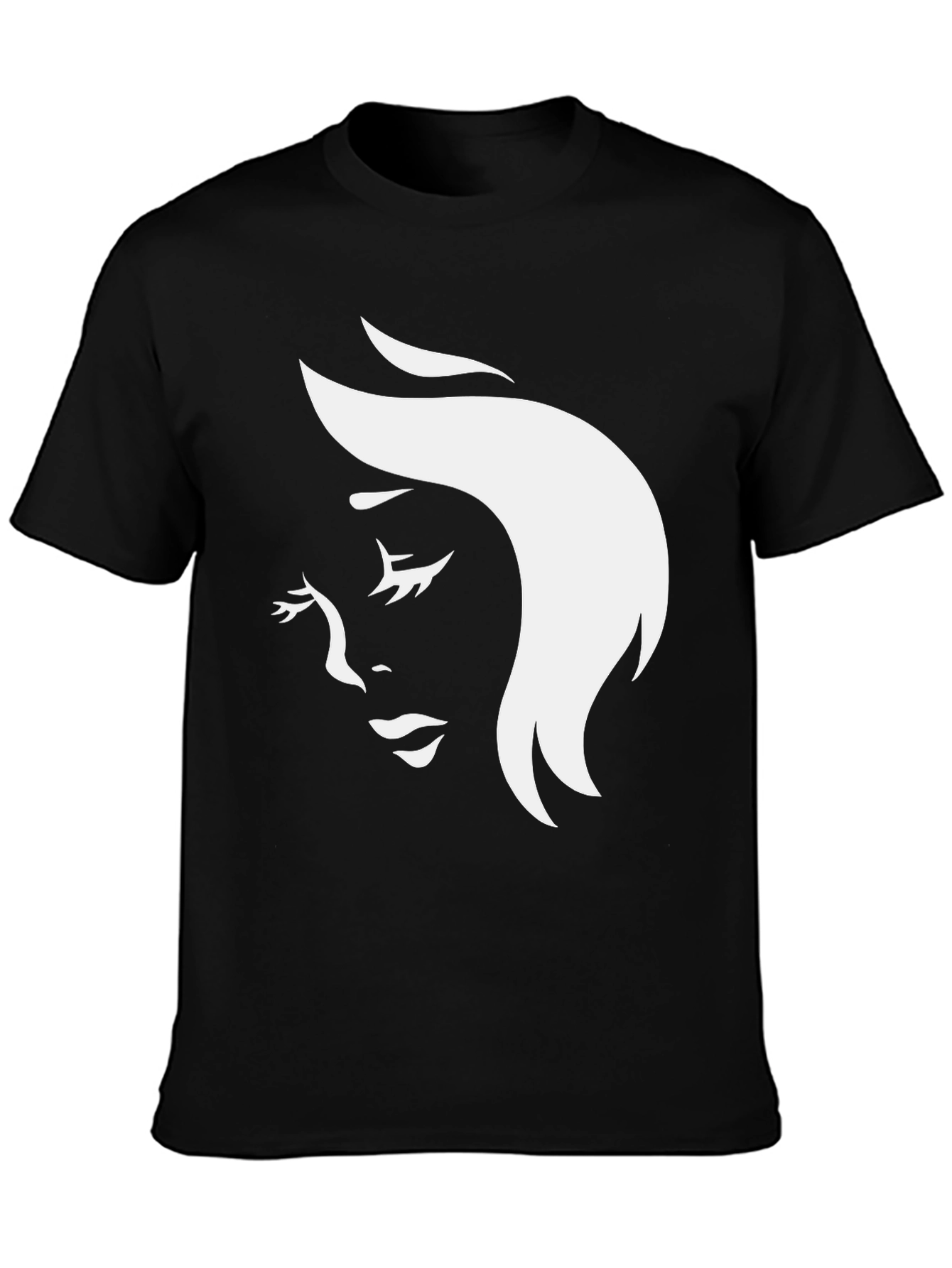 Black T-Shirt with Elegant Woman Face Graphic
