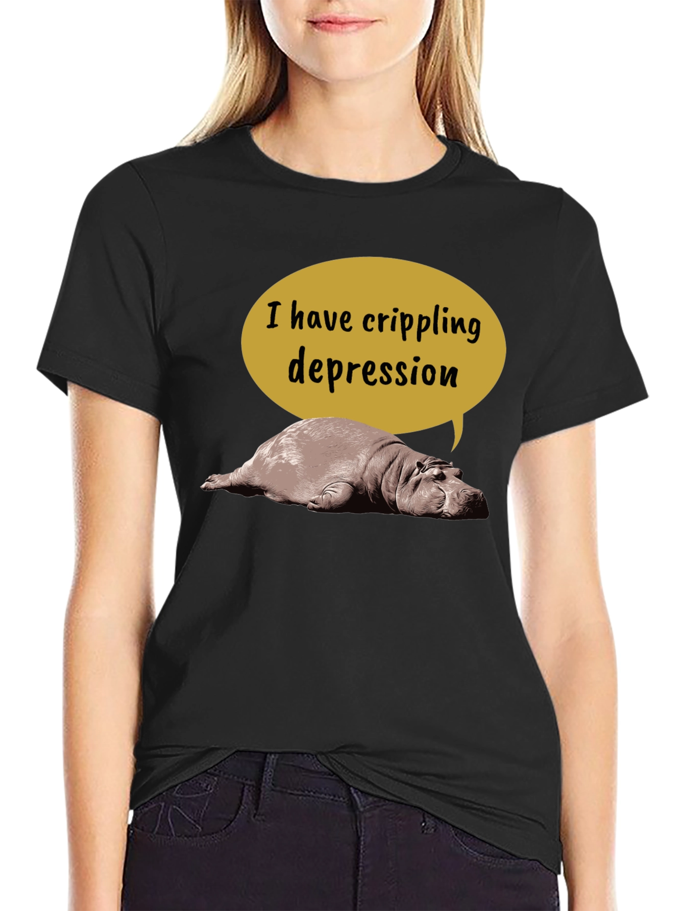 Crippling Depression Hippo T-Shirt - Funny Animal Tee