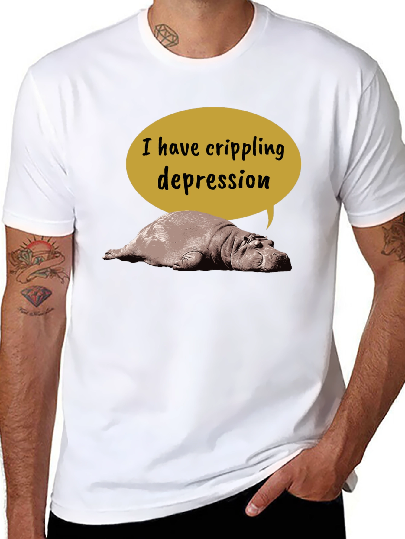 Crippling Depression Hippo T-Shirt - Funny Animal Tee