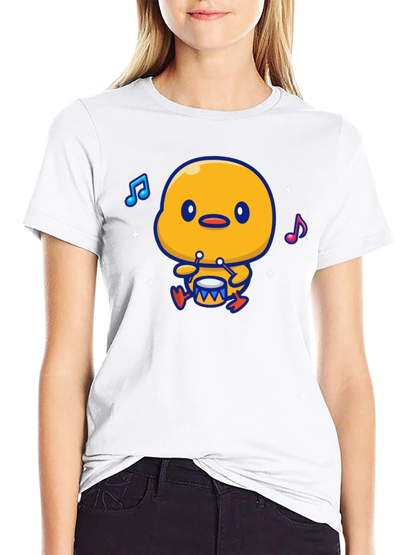 Cute Duck Drummer Graphic T-Shirt