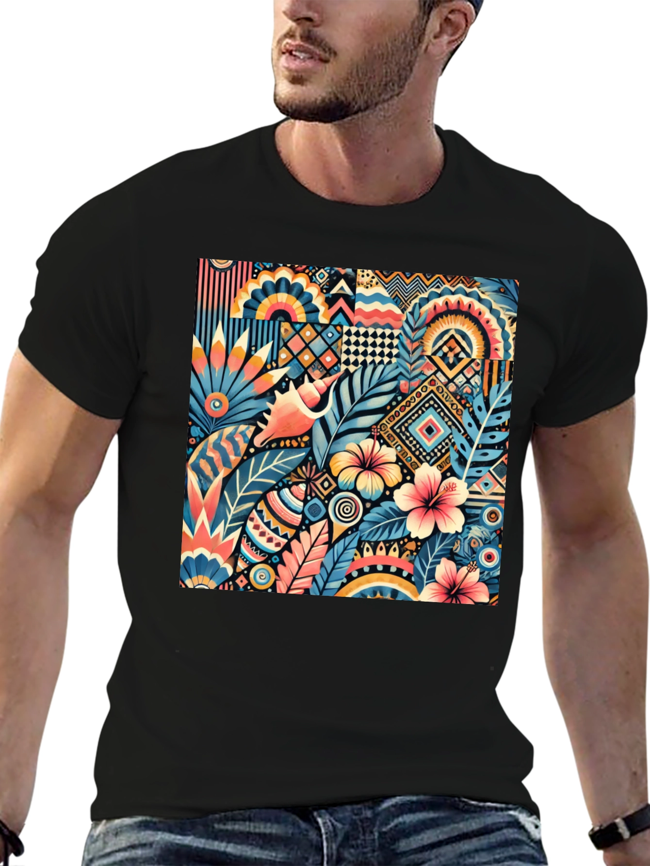 Abstract Floral Black T-Shirt