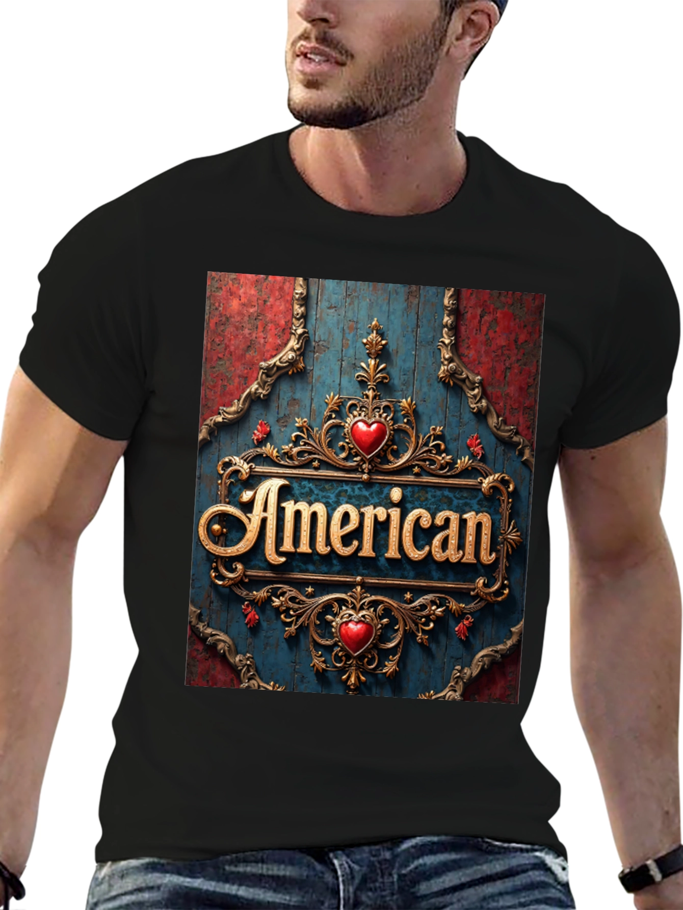 American Pride T-Shirt: Ornate Heart Design