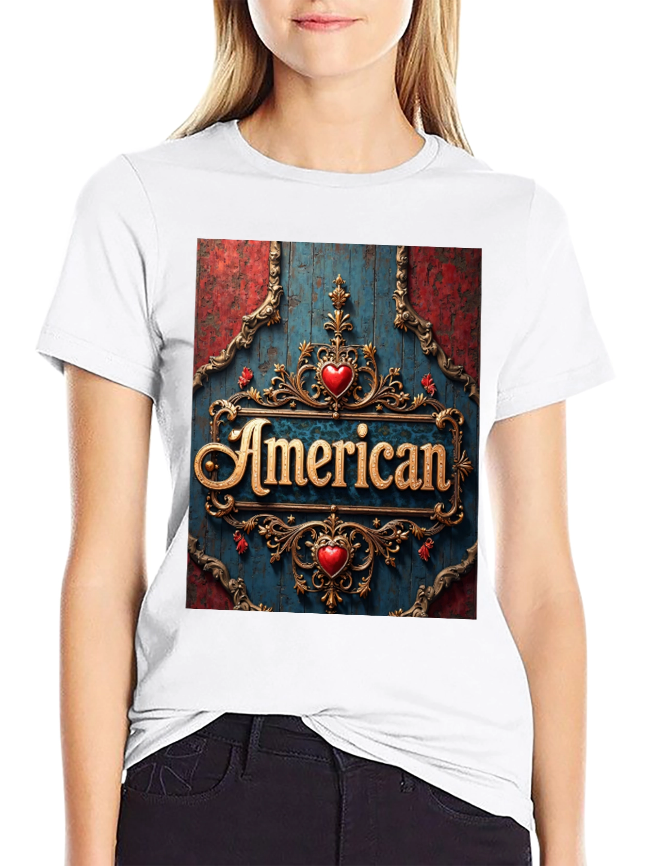 American Pride T-Shirt: Ornate Heart Design
