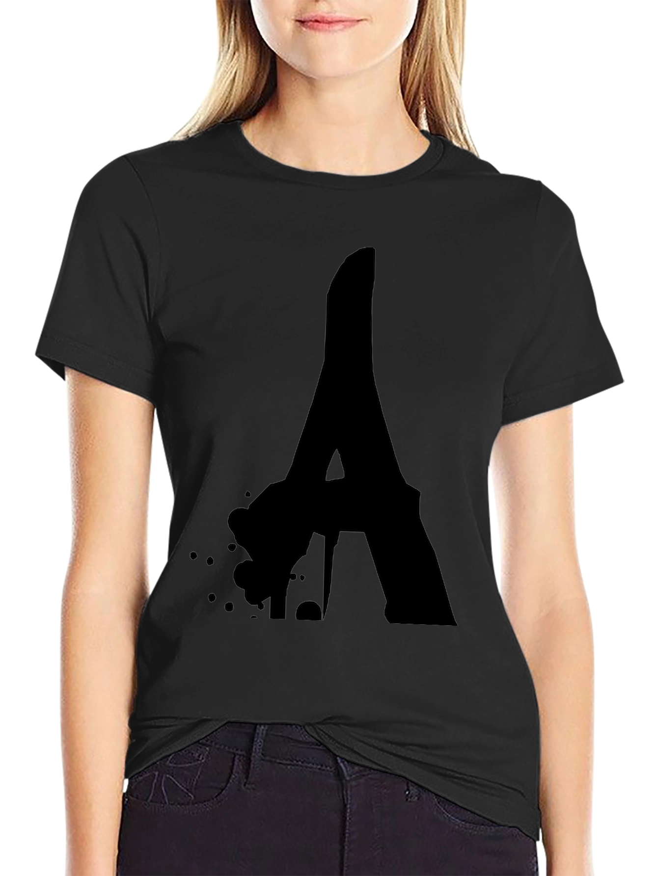 Bold Letter A Black Graphic Tee - Modern Style