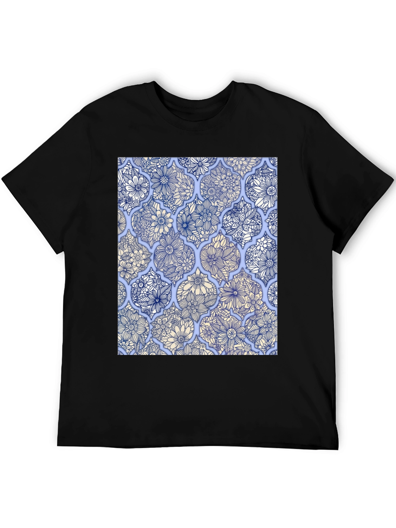 Floral Tile Print Black T-Shirt