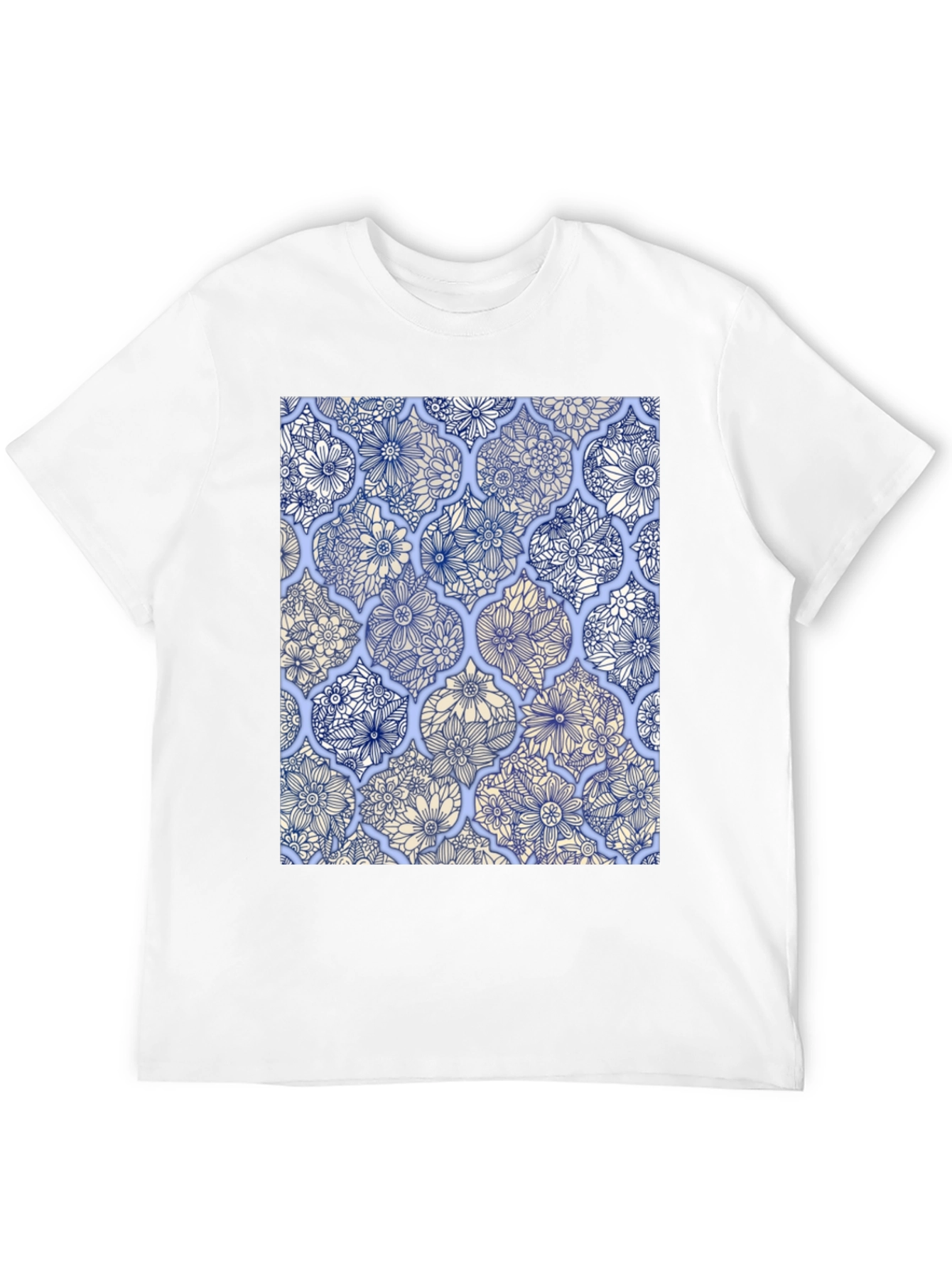 Floral Tile Print Black T-Shirt
