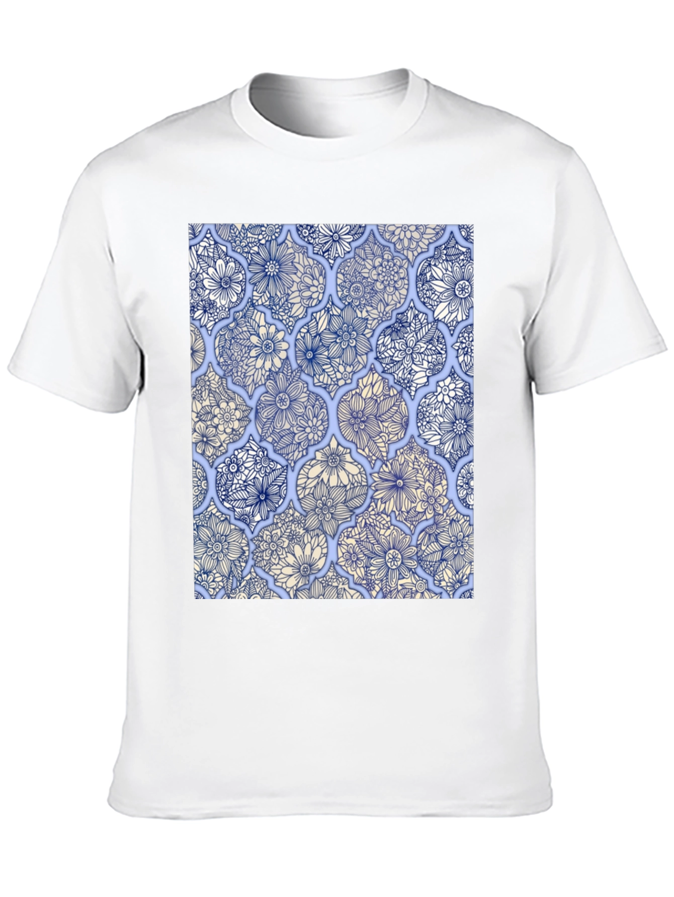 Floral Tile Print Black T-Shirt