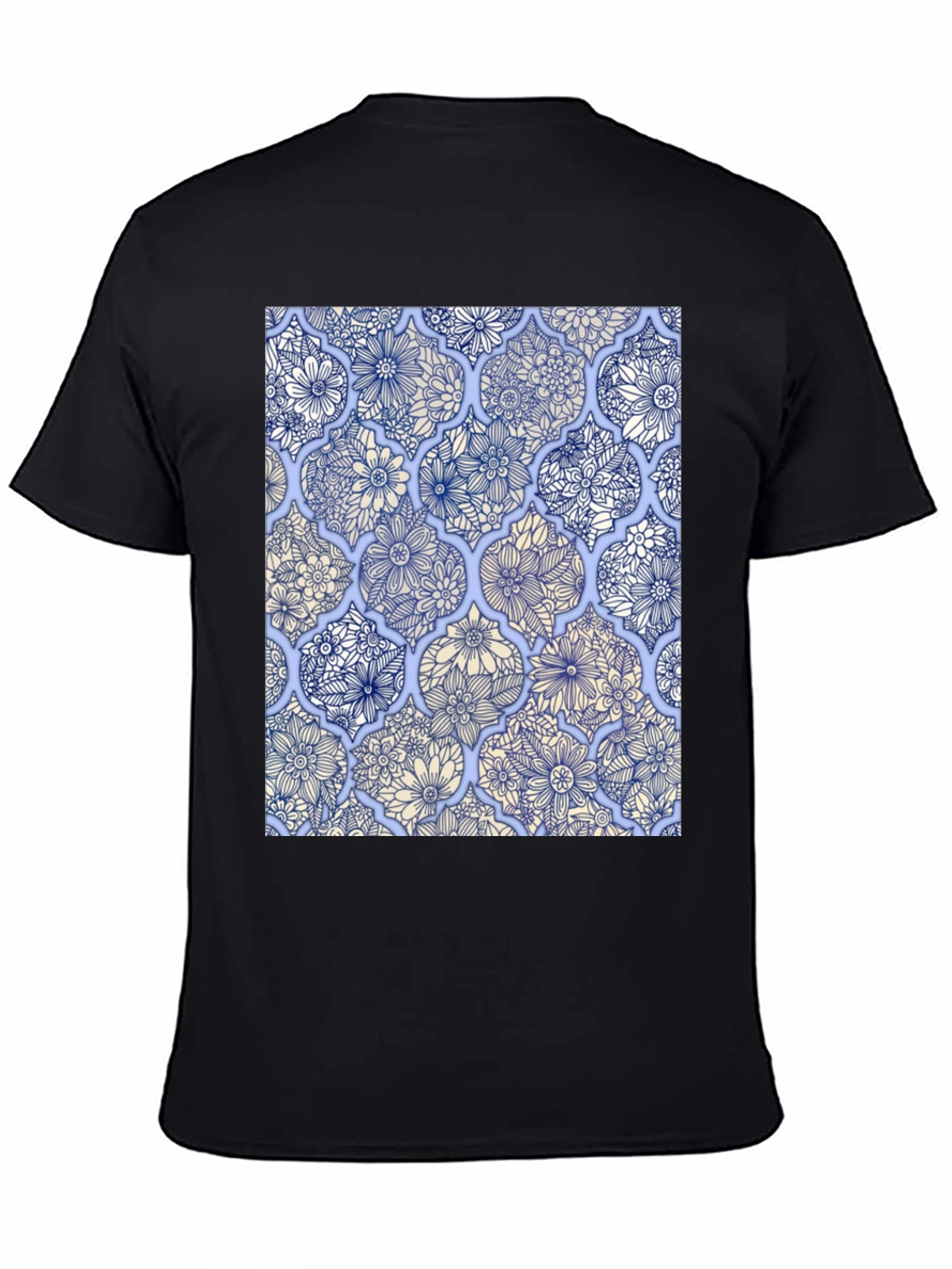 Floral Tile Print Black T-Shirt